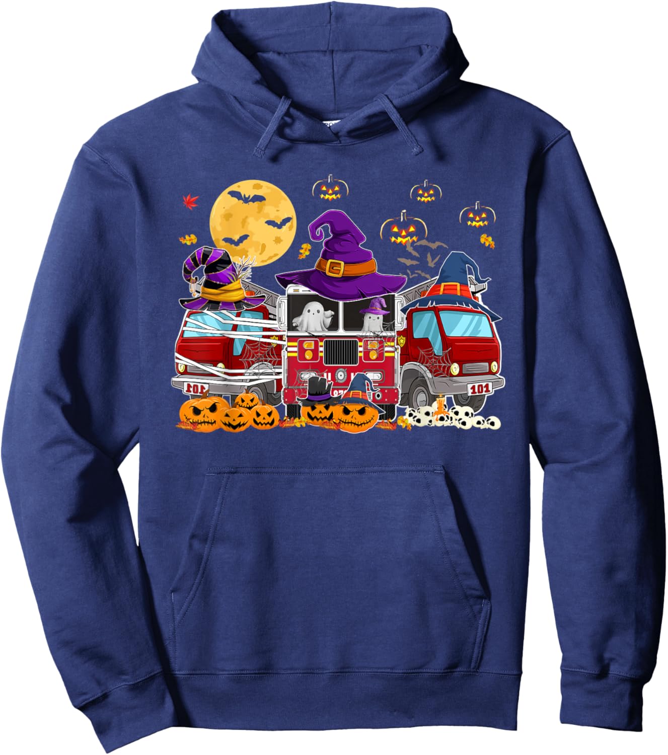 Happy Halloween Firefighter Fire Truck Halloween Kids Hoodie - Hoodie | Navy