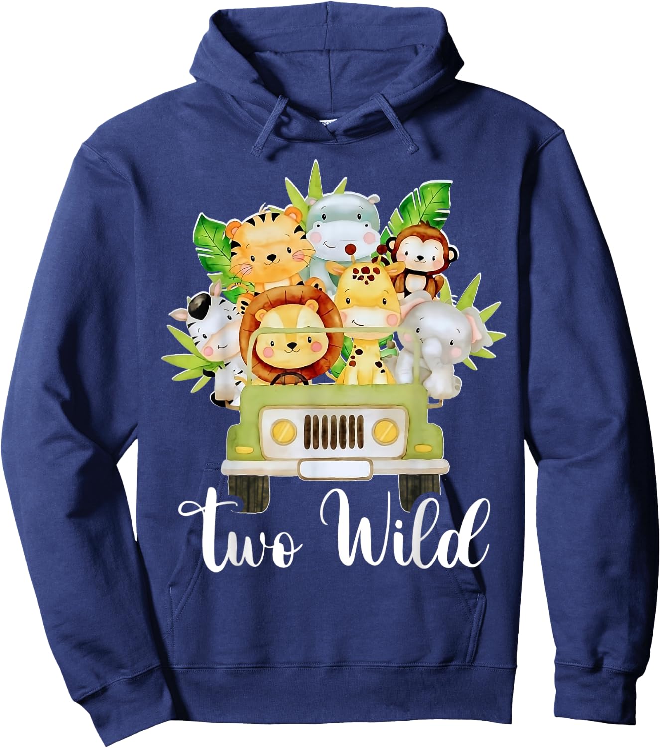 Kids Two Wild 2nd Birthday Boy Funny Wild Animal Toddler Boy Hoodie - Hoodie | Navy