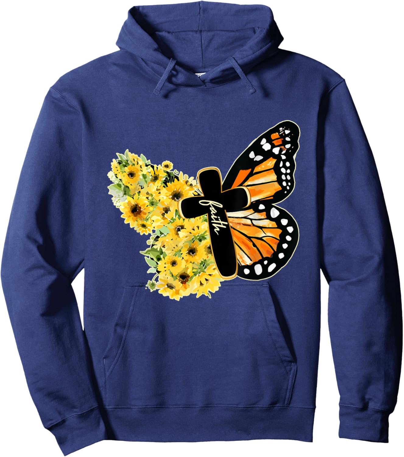 Faith Cross Sunflower Butterfly Christian Vintage Hoodie - Hoodie | Navy