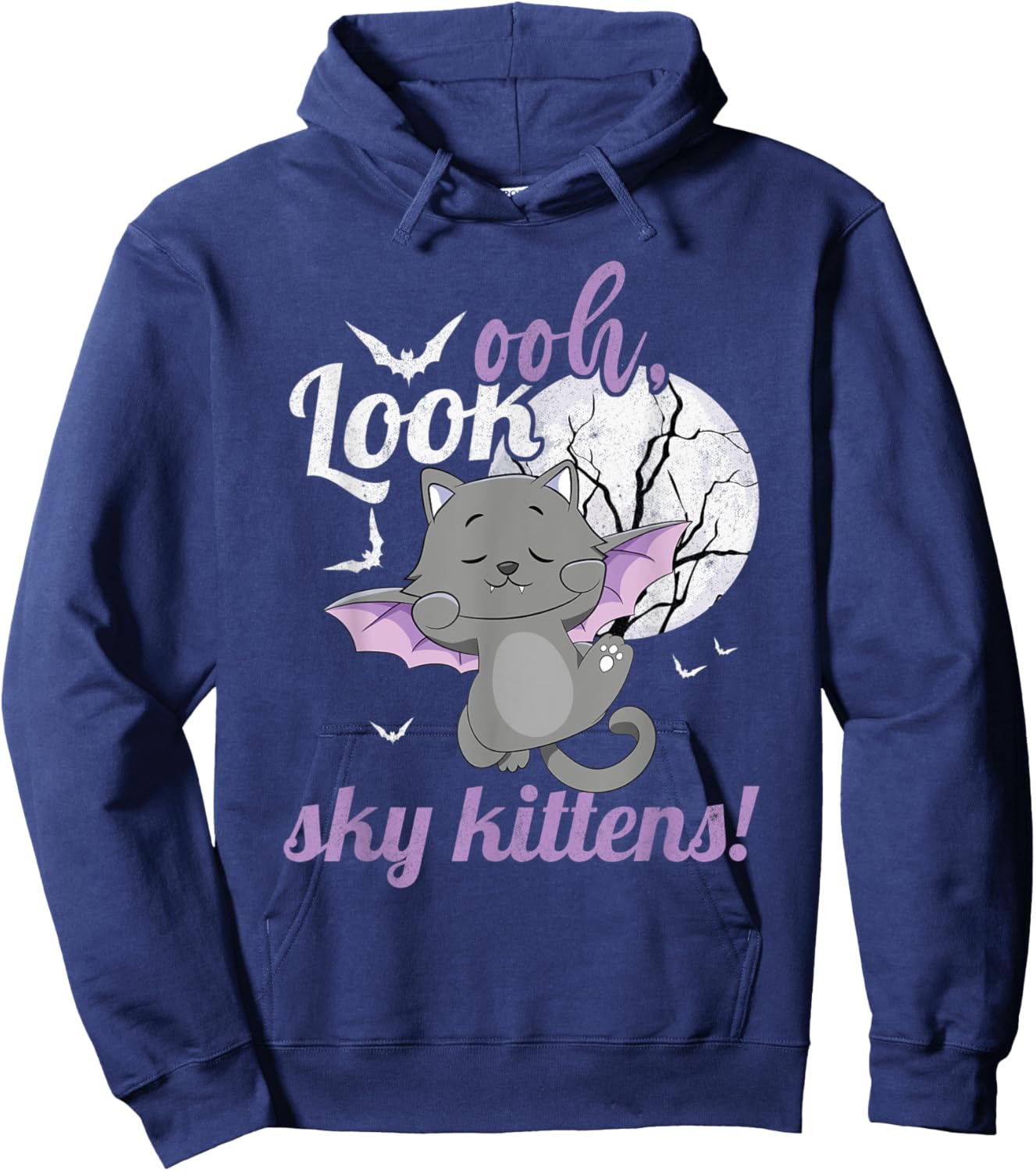 Oh Look Sky Kittens Funny Halloween Bat Cat Women Hoodie - Hoodie | Navy