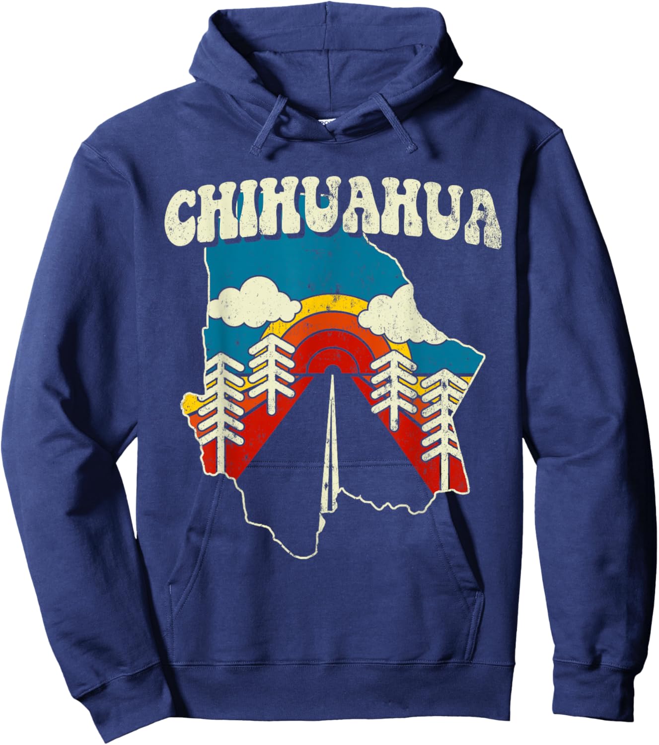 Chihuahua Vintage Mexican State Rainbow Mexico Retro 70s Map Hoodie - Hoodie | Navy