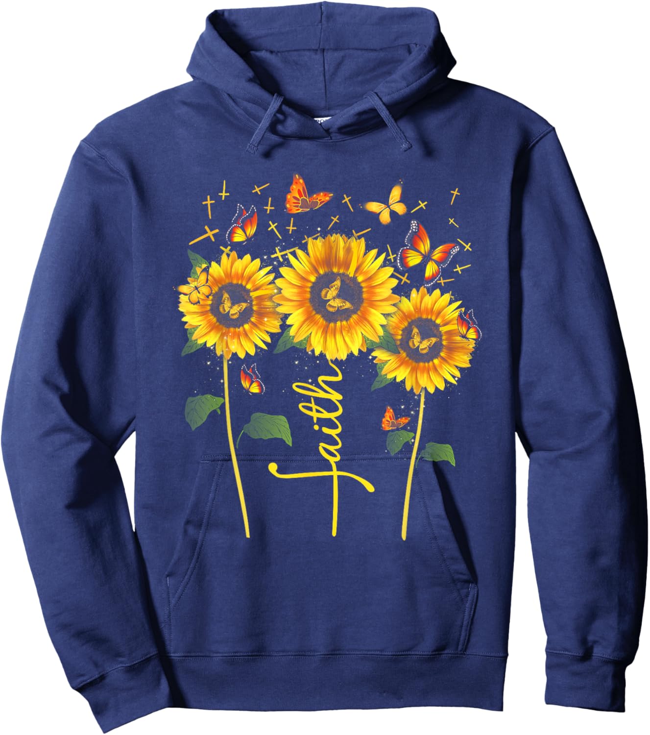 Vintage Faith Cross Sunflower Butterflies Flowers Christians Hoodie - Hoodie | Navy