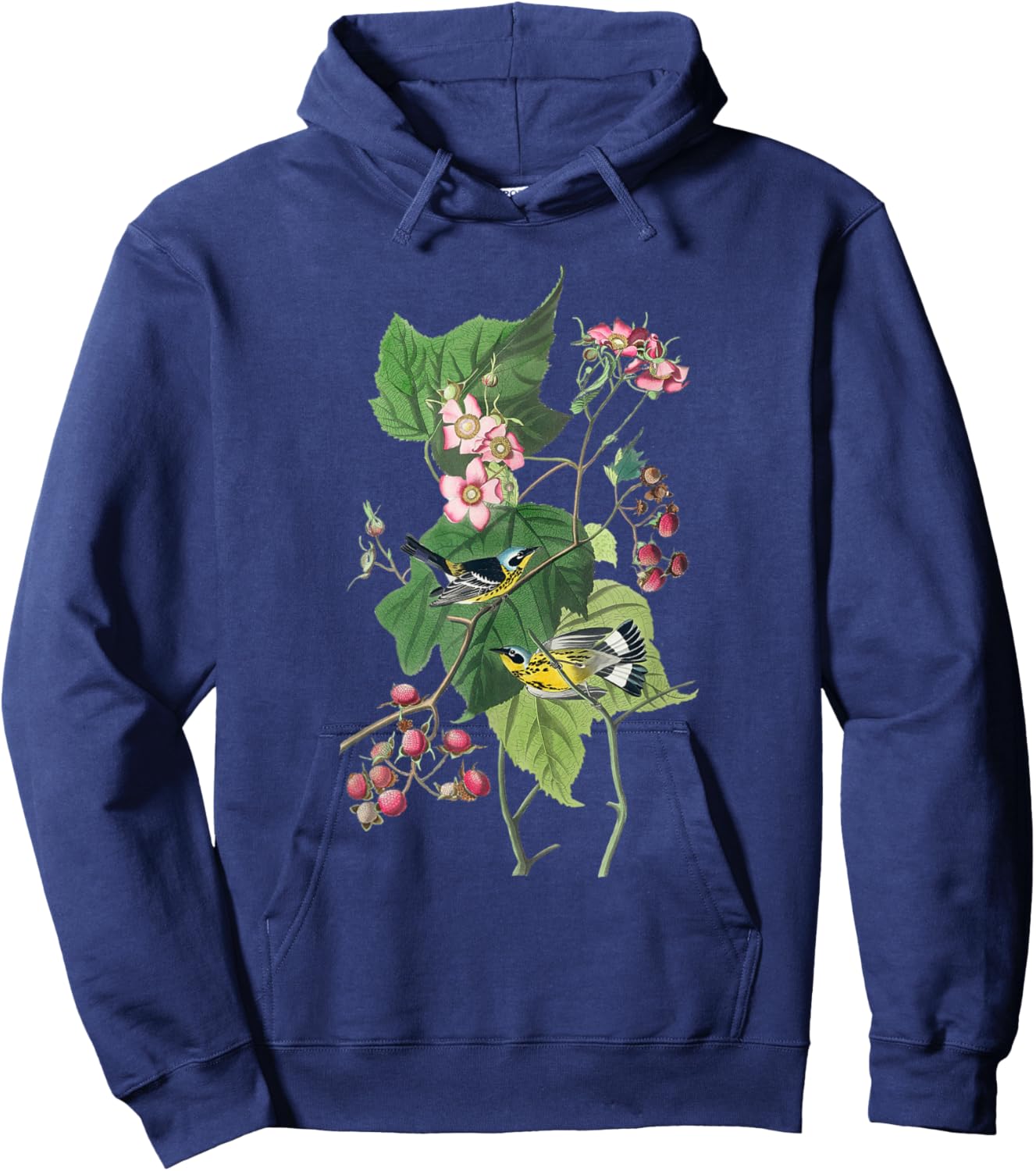 Vintage Warblers Birds Illustration & Women Hoodie - Hoodie | Navy