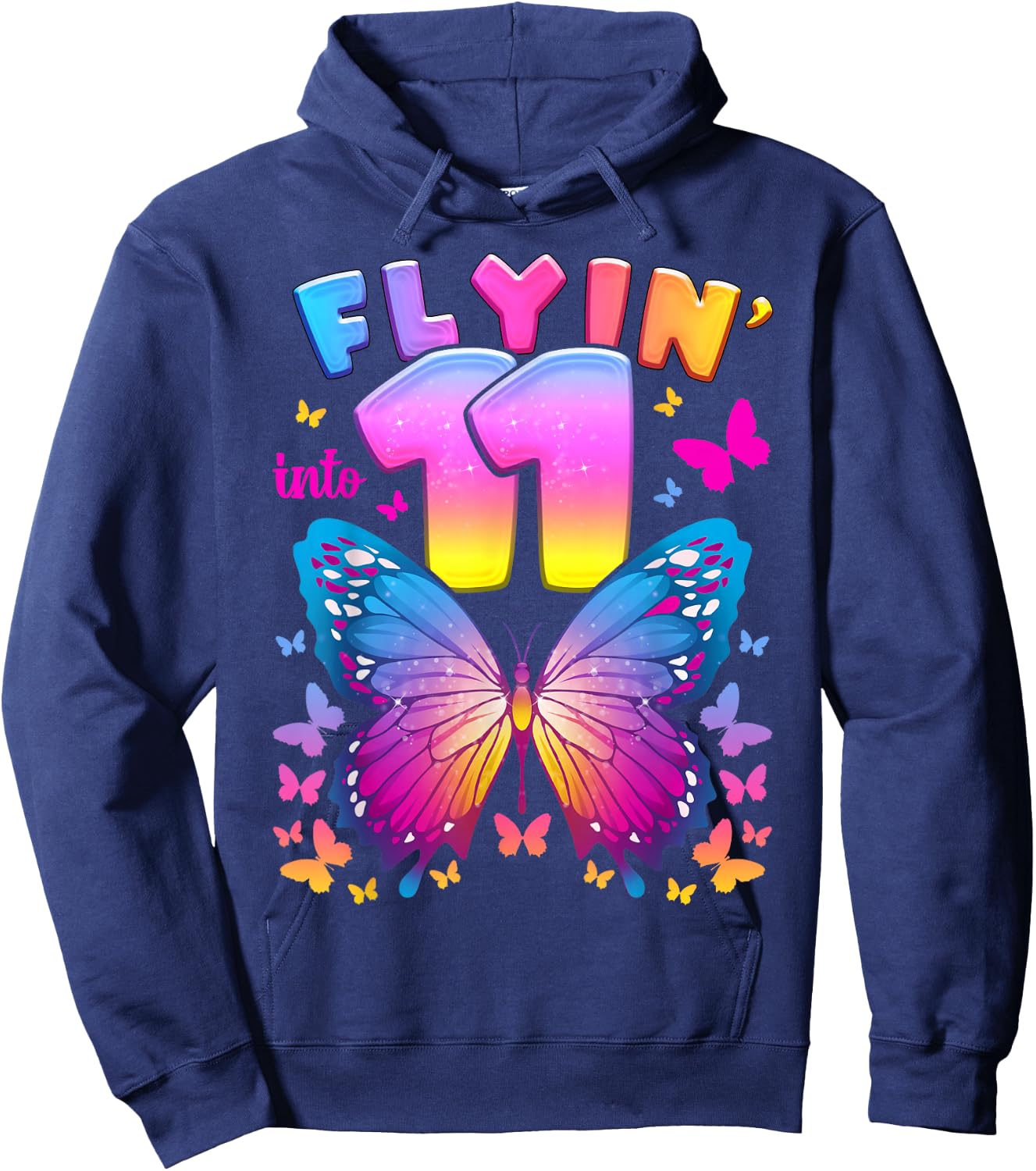 11th Birthday Girl Age 11 Butterfly Number 11 Hoodie - Hoodie | Navy