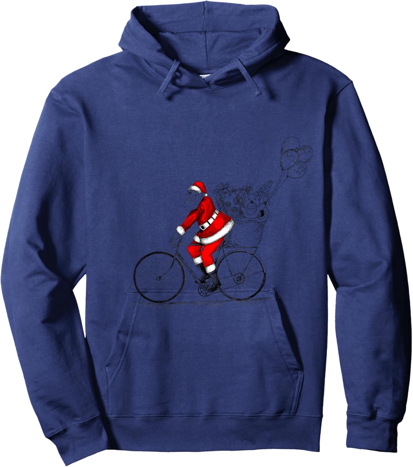 Santa on bicycle shirt funny Santa Christmas family matching Hoodie - Hoodie | Navy
