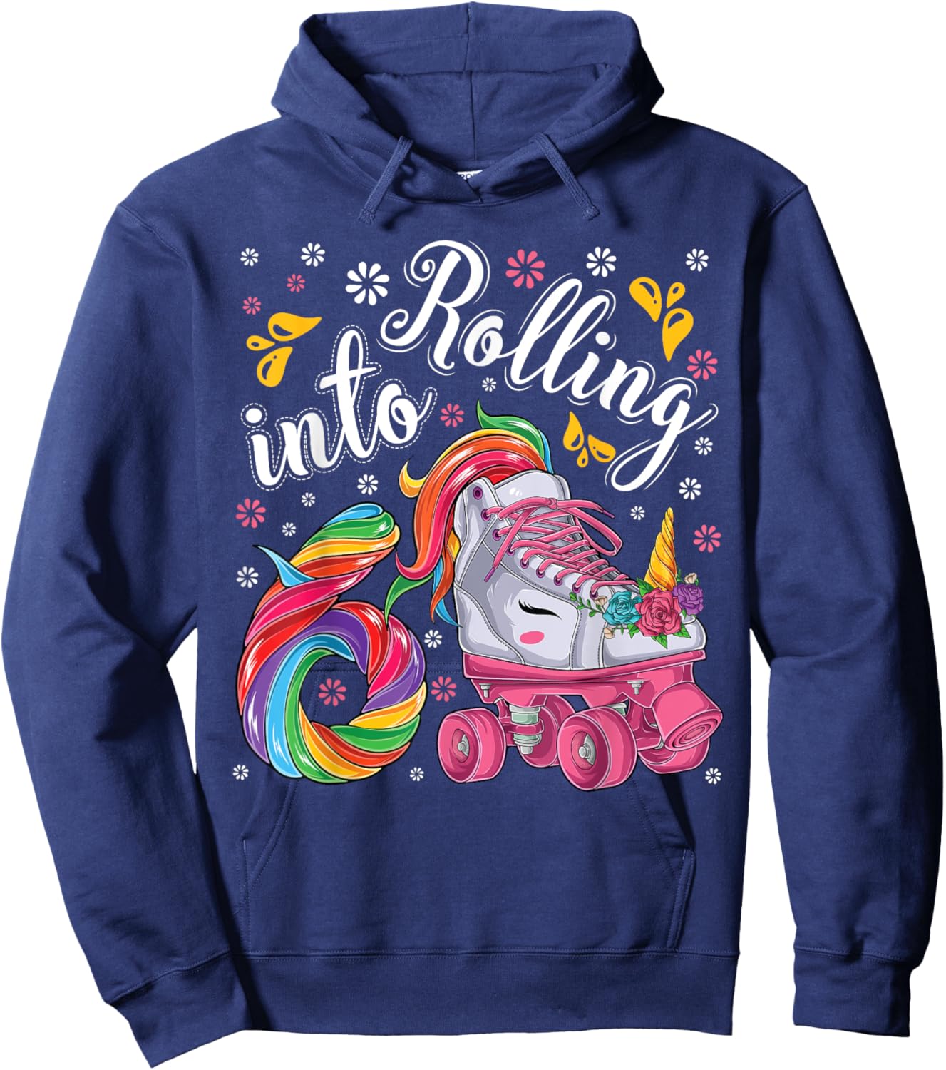 Roller Girl 6 year old Unicorn Rolling skate 6th birthday Hoodie - Hoodie | Navy