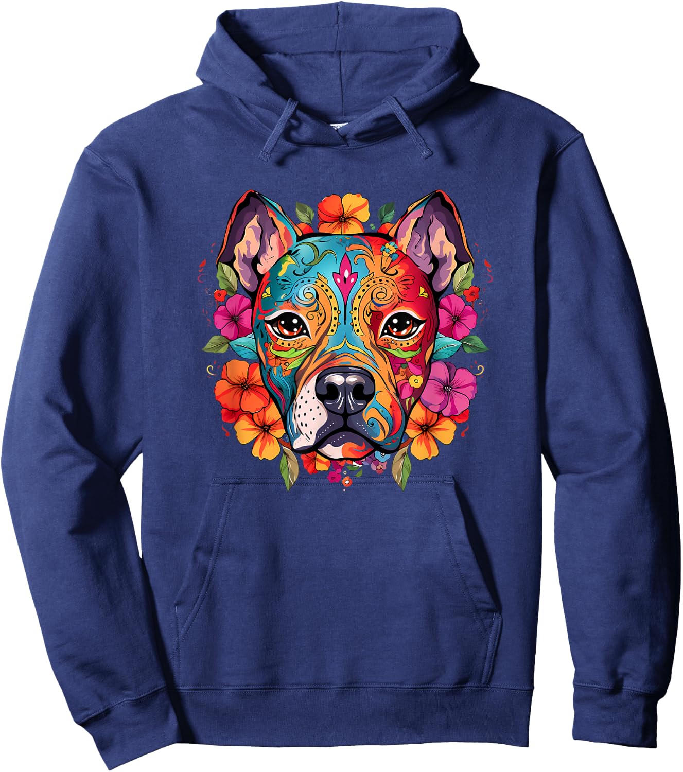 Halloween, Pit Bull, Sugar Skull, Funny, Dogs, Flowers Hoodie - Hoodie | Navy