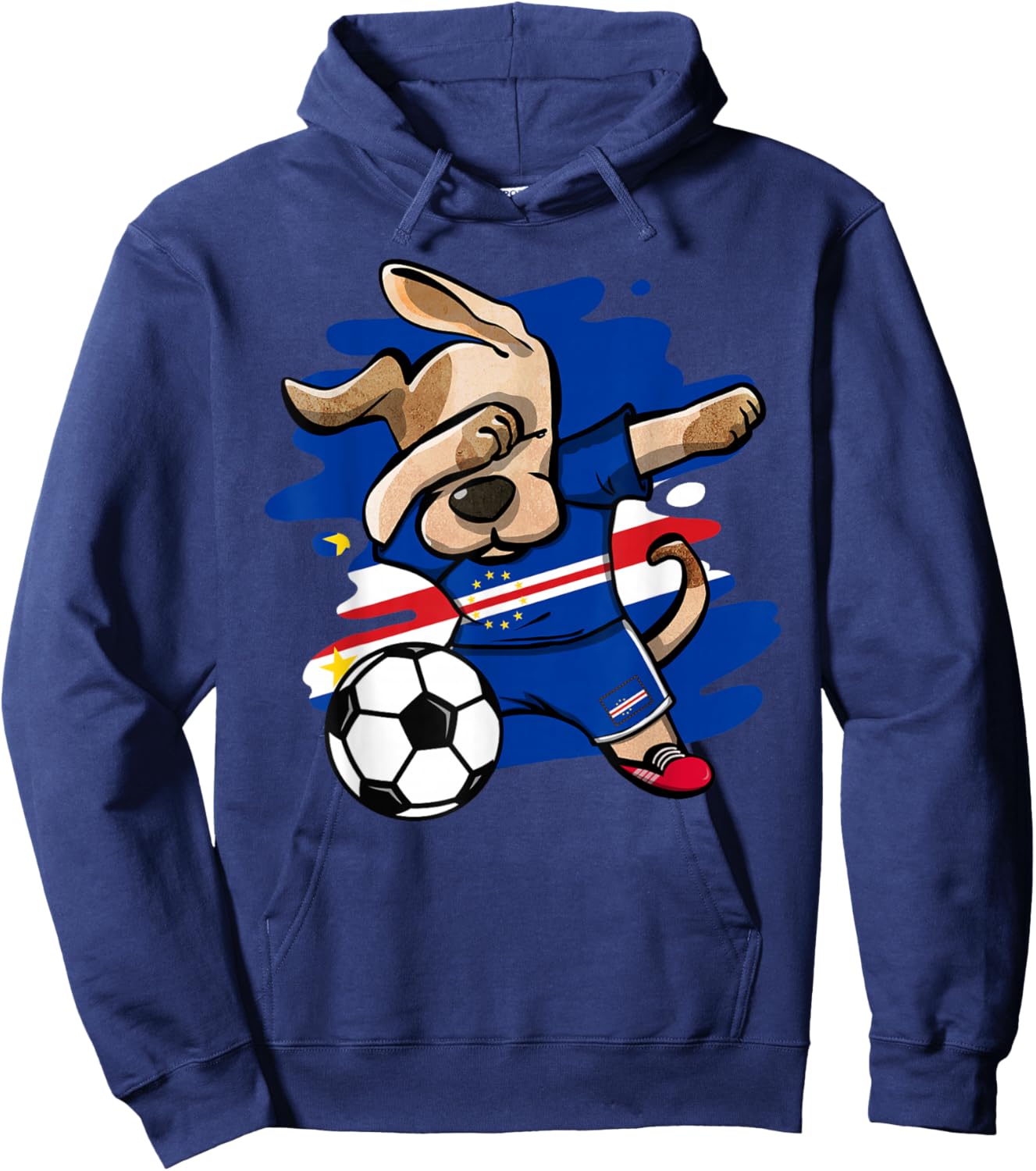 Dabbing Dog Cape Verde Soccer Fans Jersey Cape Verdean Flag Men Women Kids Hoodie - Hoodie | Navy