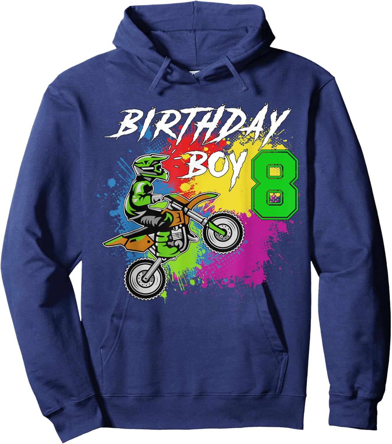 Motocross MX 8th Gift | 8 Year Old Dirt Bike Birthday Party Hoodie - Hoodie | Navy