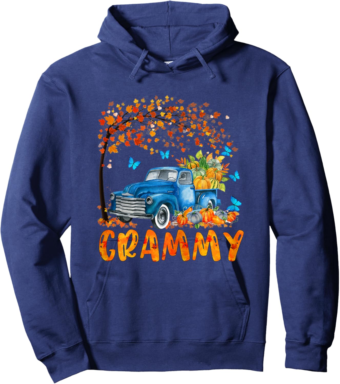 jNqD Truck Pumpkin Grammy Fall Autumn Vibes Thanksgiving Hoodie - Hoodie | Navy