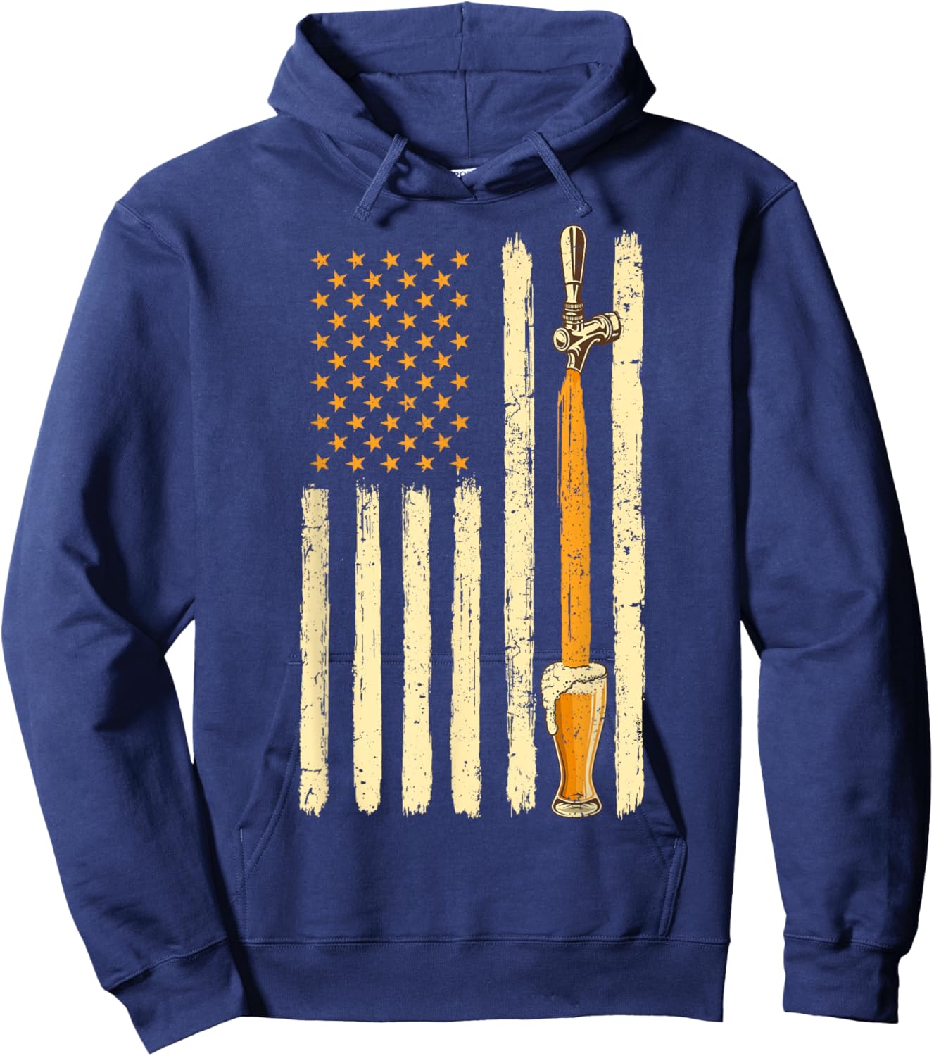 Craft Beer Tap Distressed American Flag Patriotic Alcohol Hoodie - Hoodie | Navy