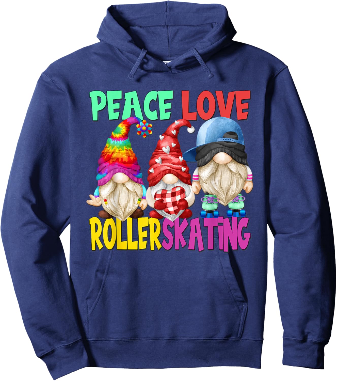 Peace Love Roller Skating Gnome For Rollerskating Party Hoodie - Hoodie | Navy