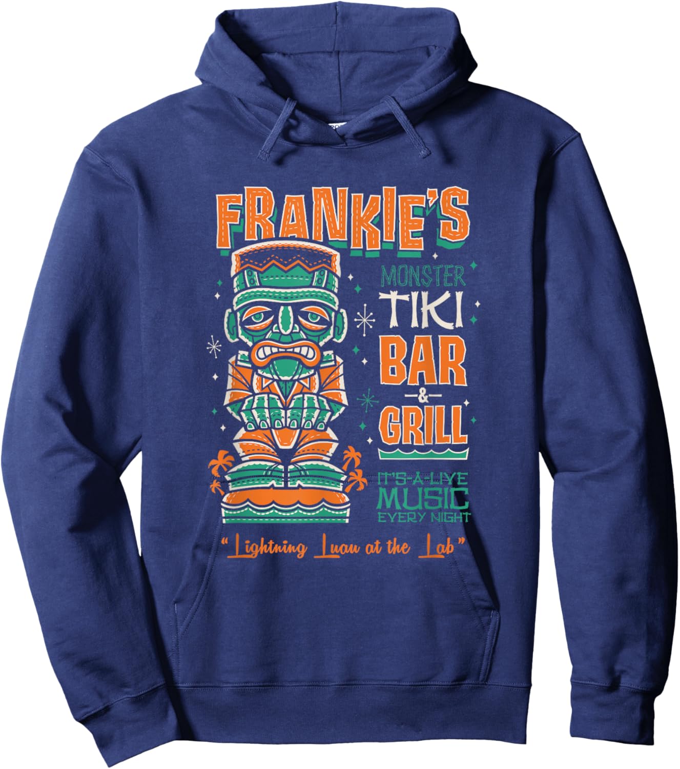 Frankenstein Creepy Cute Tiki Lounge Vacation Surf Monster Hoodie - Hoodie | Navy