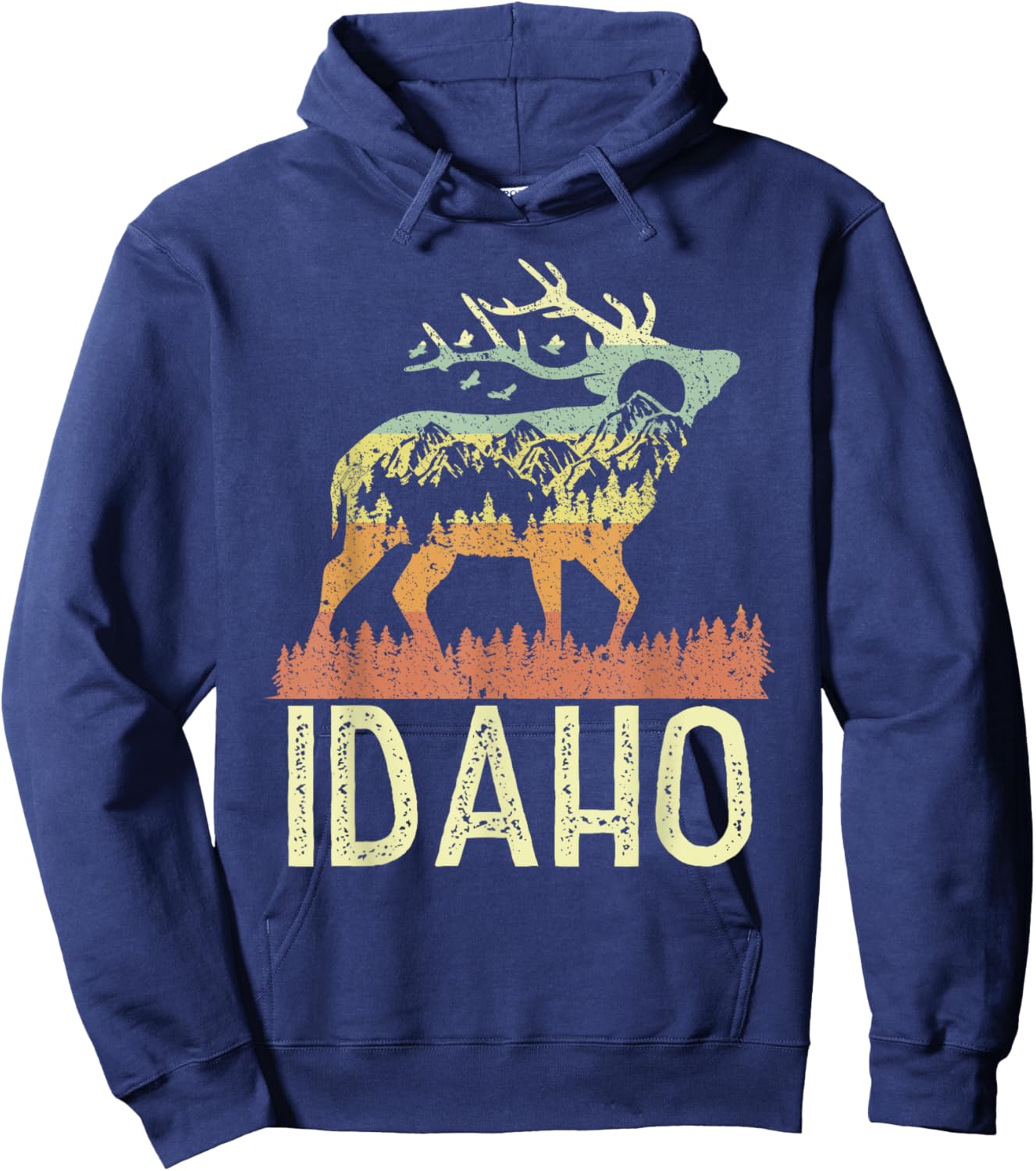 Idaho Retro Mountain Vintage Elk Hiking Men Women Kids Gift Hoodie - Hoodie | Navy