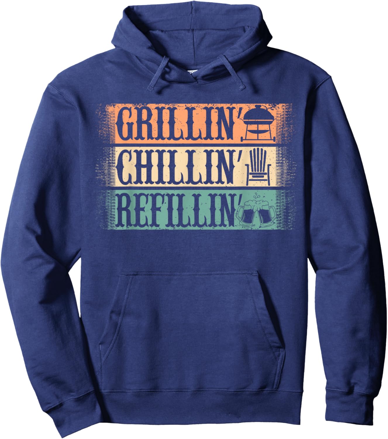 Funny Vintage Grill Dad - Grilling Chilling Refilling Hoodie - Hoodie | Navy