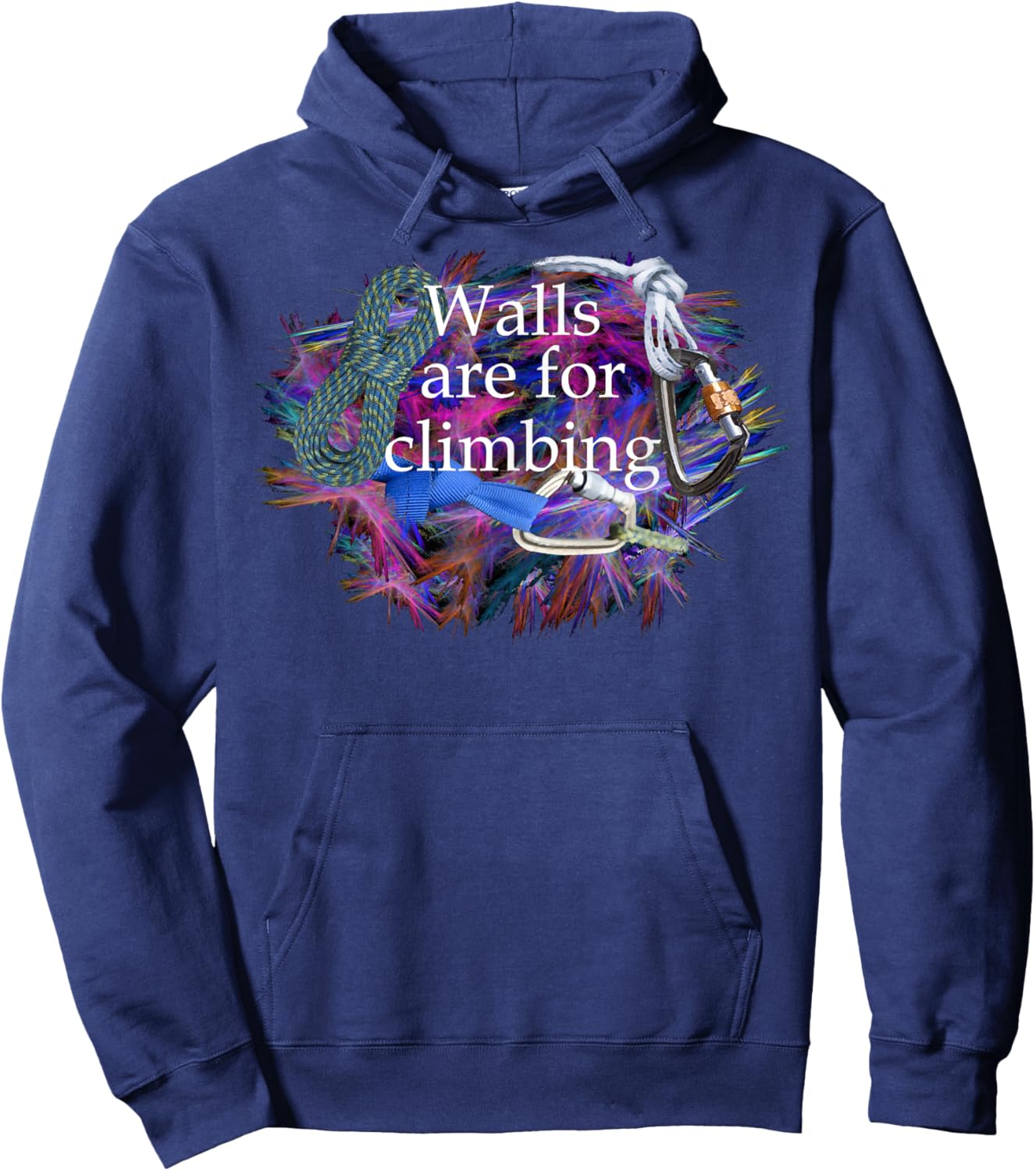Walls are for climbing. Ropes and carabiners. Hoodie - Hoodie | Navy