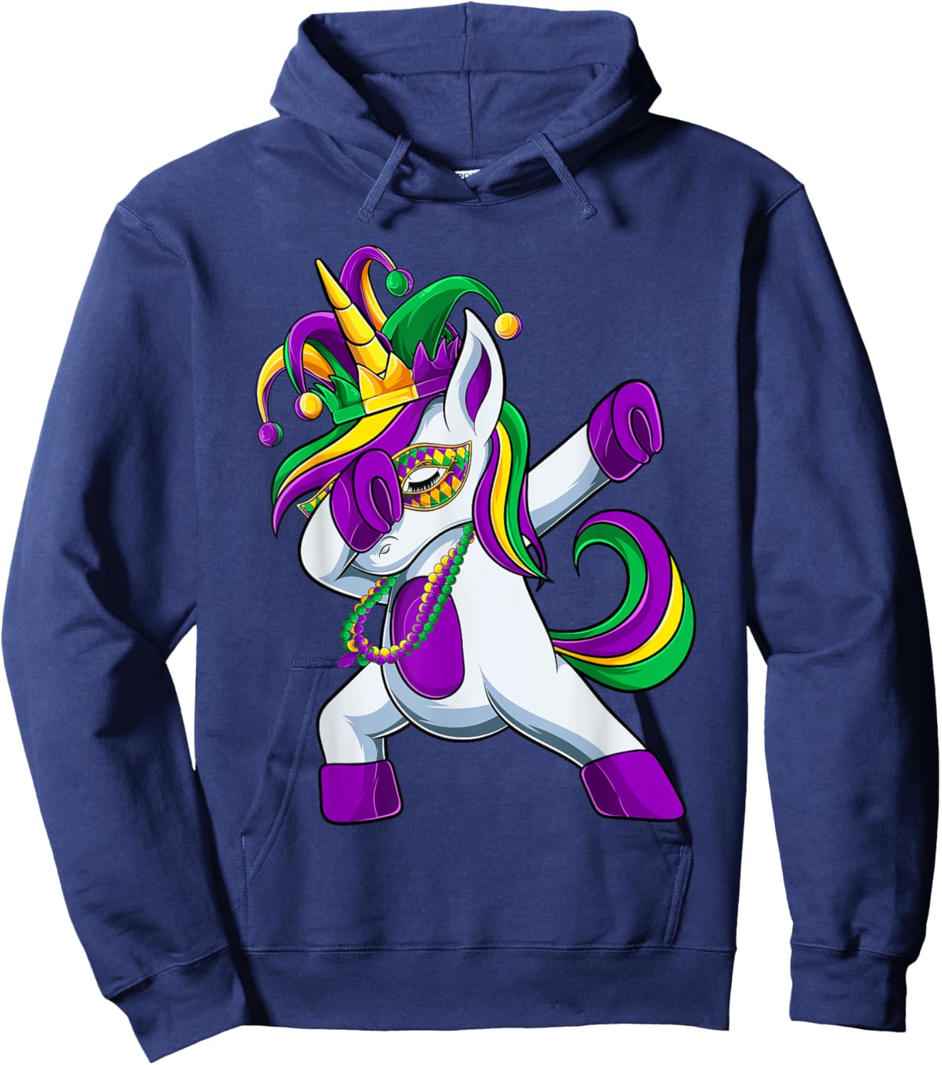 Dabbing Jester Unicorn Mardi Gras Shirt, Kids Girls Hoodie - Hoodie | Navy