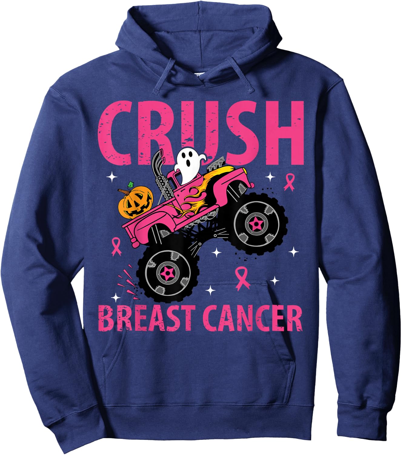 Crush Breast Cancer Awareness Monster Truck Halloween kids Hoodie - Hoodie | Navy