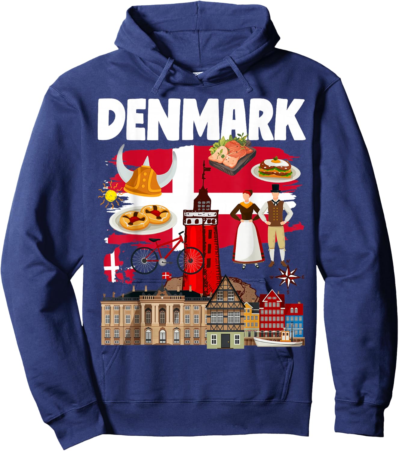 Denmark Flag Outfit Idea For Kids Danish Flag & Danish Food Hoodie - Hoodie | Navy