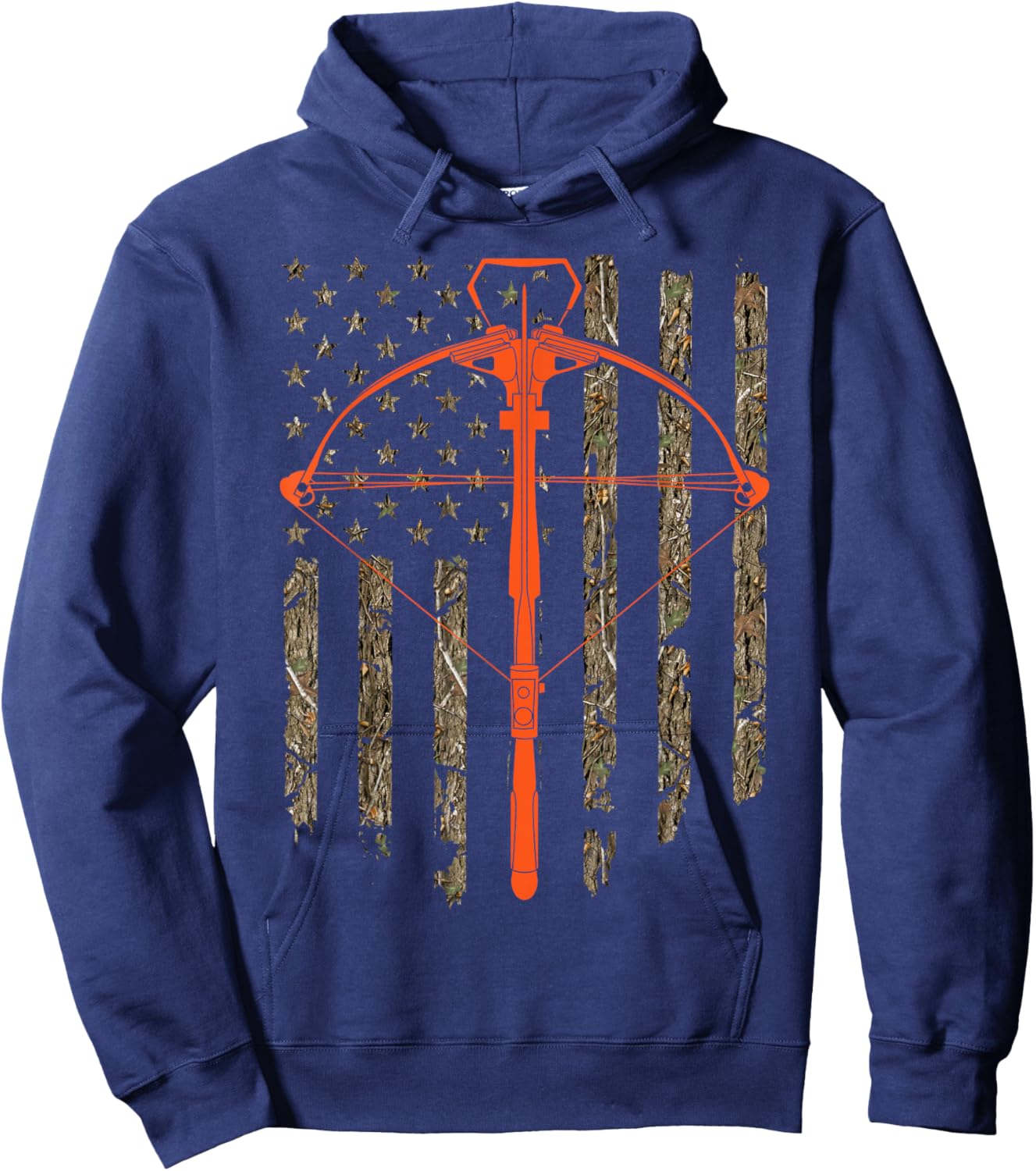 Crossbow Archery Bow Hunting Camo American Flag Distressed Men Hoodie - Hoodie | Navy