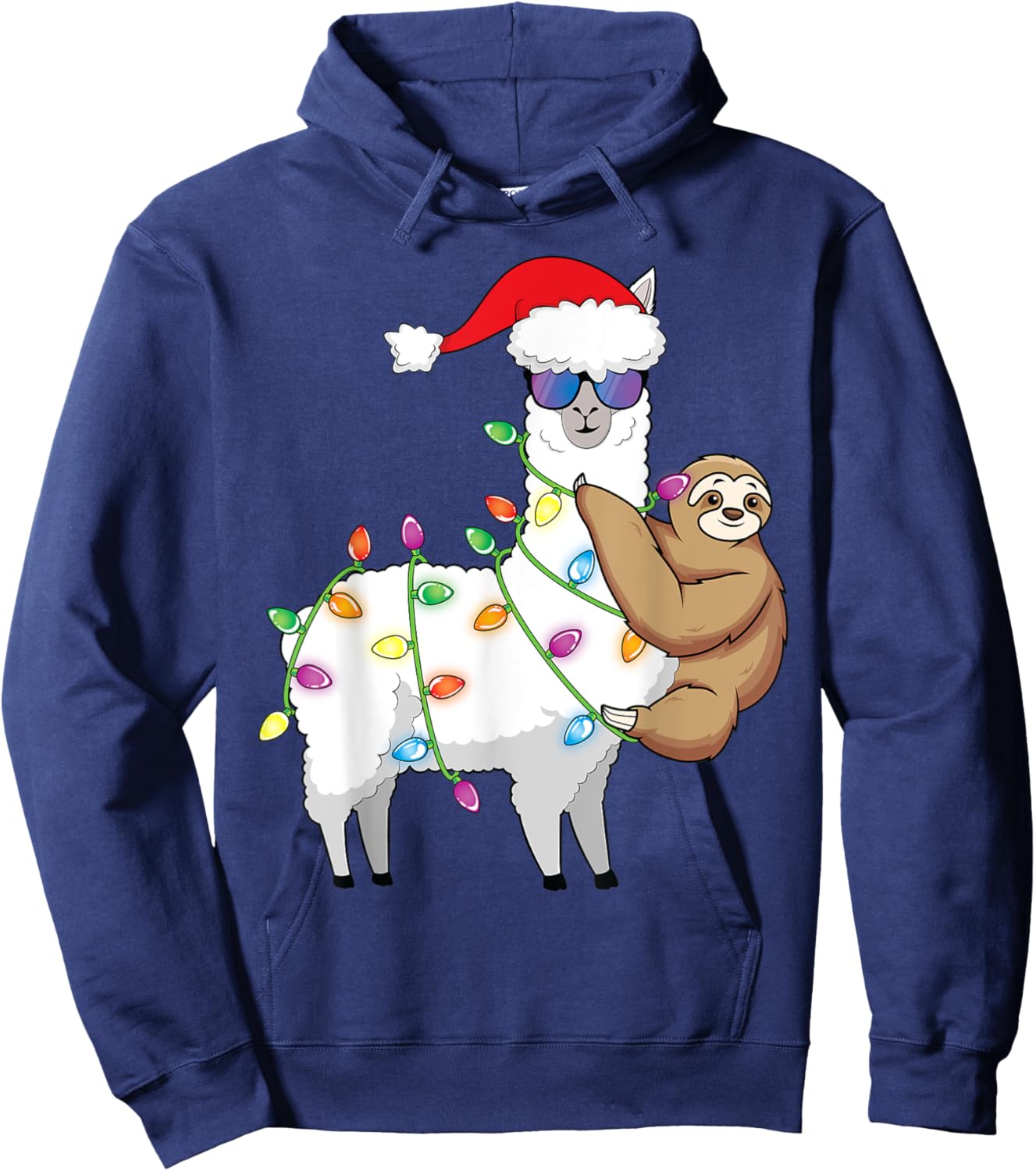 Santa Llama Xmas Funny LLama Sloth Christmas Hoodie - Hoodie | Navy