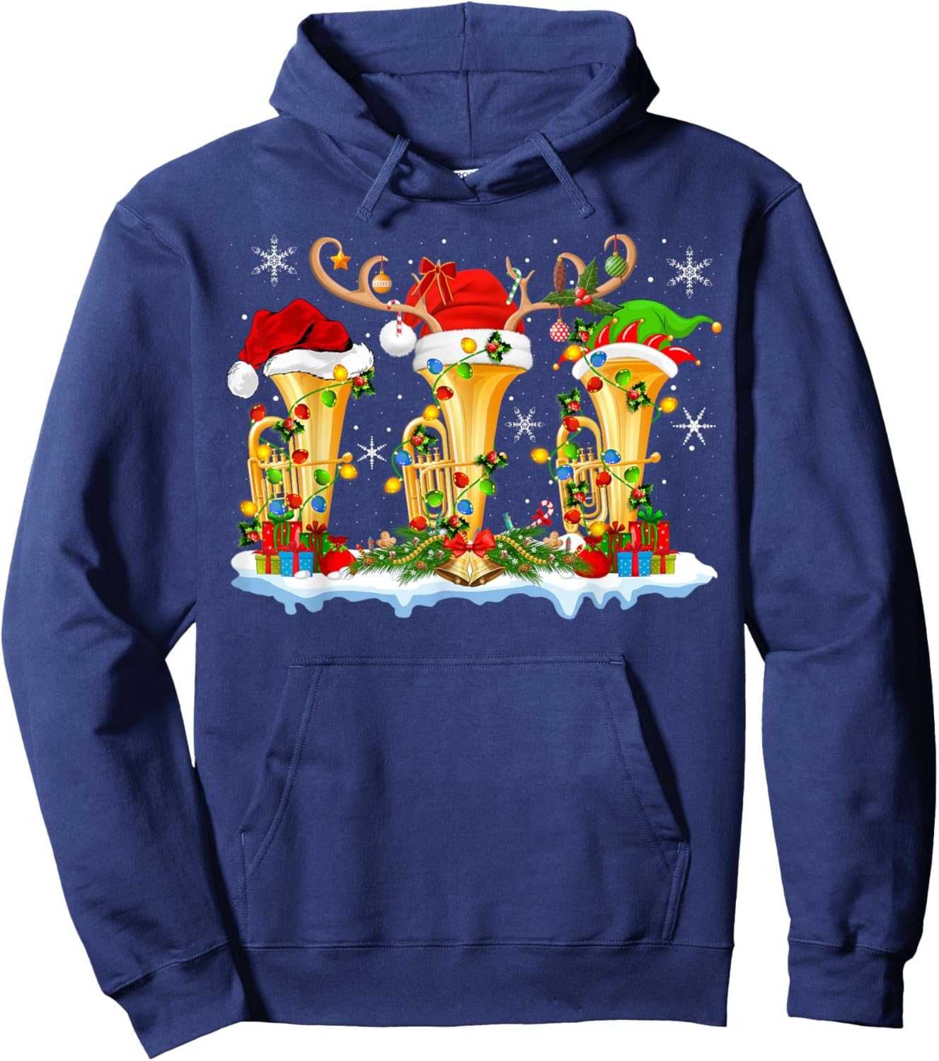 Tuba Music Lover Xmas Lighting Funny Tuba Christmas Hoodie - Hoodie | Navy