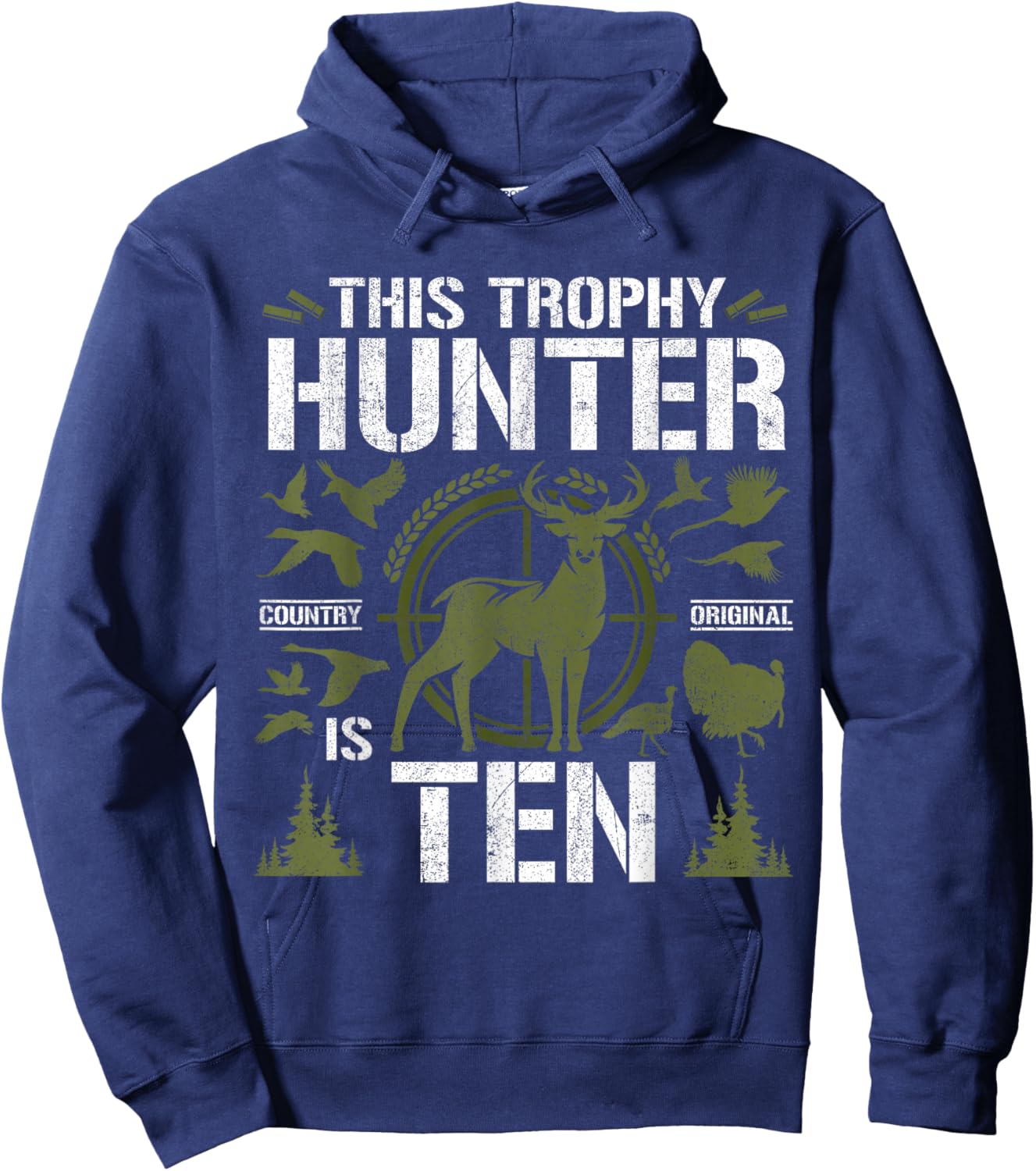 10 Year Old Hunting Birthday Party Deer Hunter 10th Gift Hoodie - Hoodie | Navy