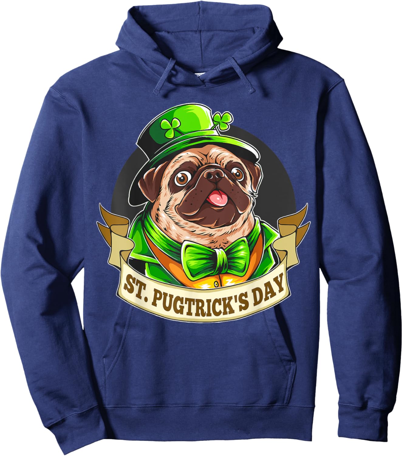 St. Pugtricks Day Pug with a Leprechaun Hat & Shamrock Hoodie - Hoodie | Navy
