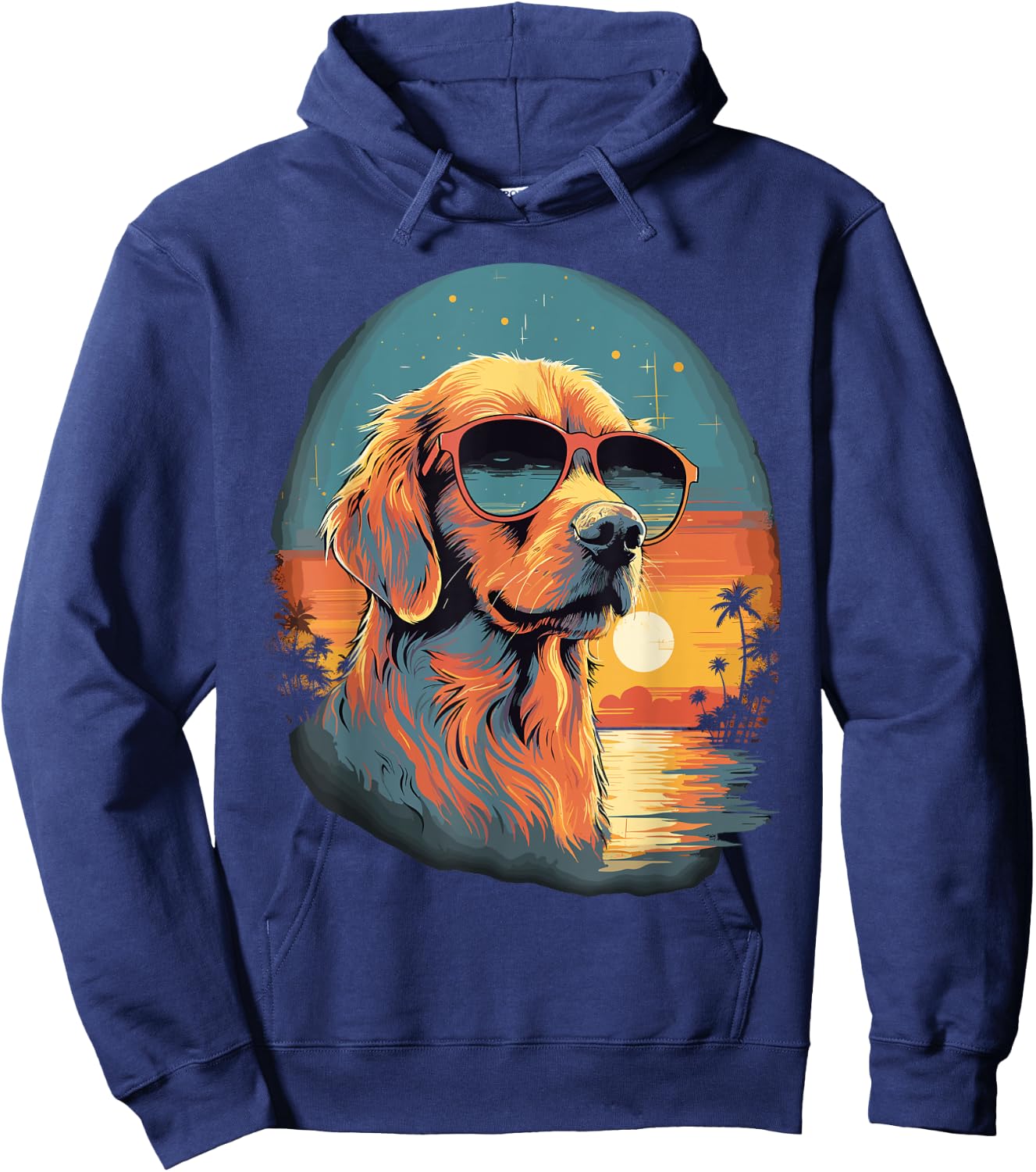 Vintage Beach Tropical Summer Holiday Golden Retriever Dog Men Women Kids Hoodie - Hoodie | Navy