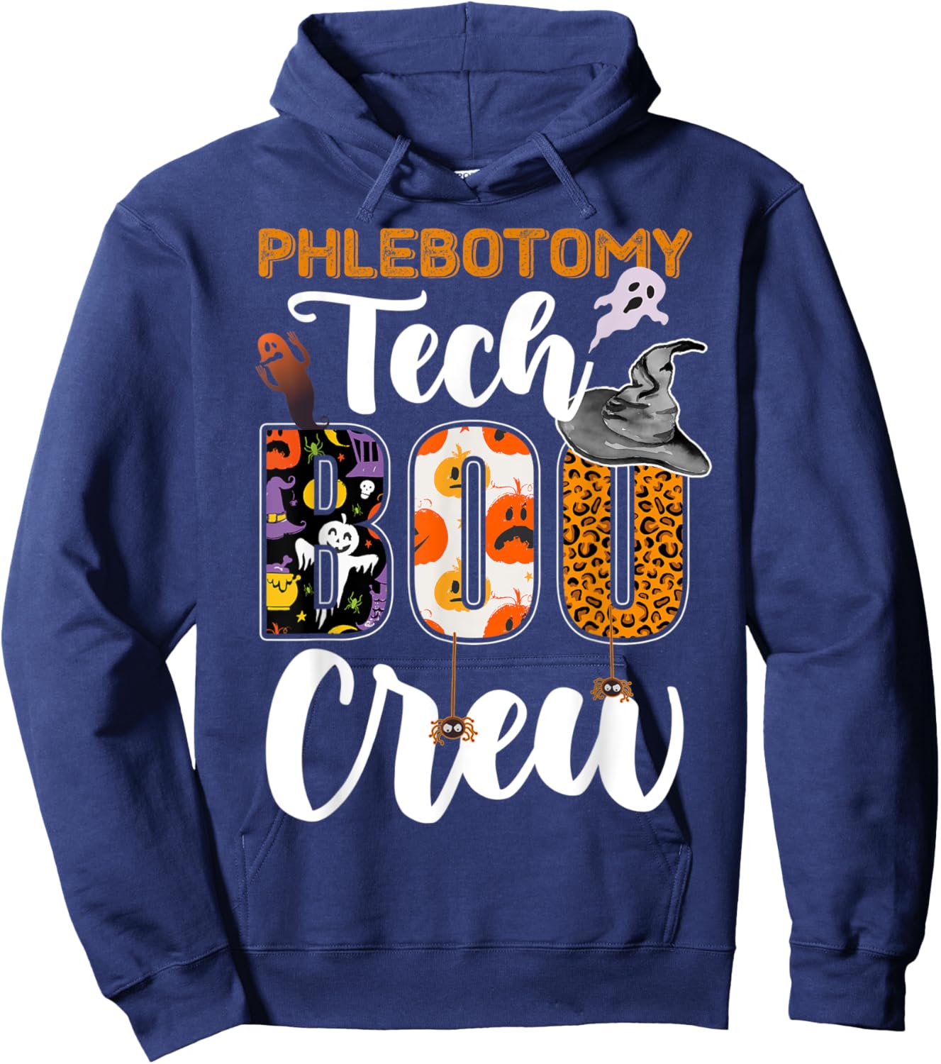 Phlebotomy Tech Boo Crew Ghost Halloween Technician Matching Hoodie - Hoodie | Navy