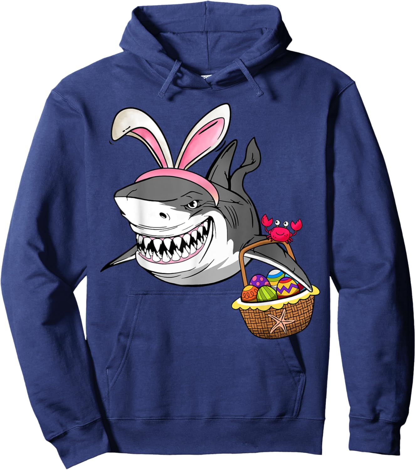 Cool Easter Shark Easter Basket Bunny Ears Happy Easter Hoodie - Hoodie | Navy
