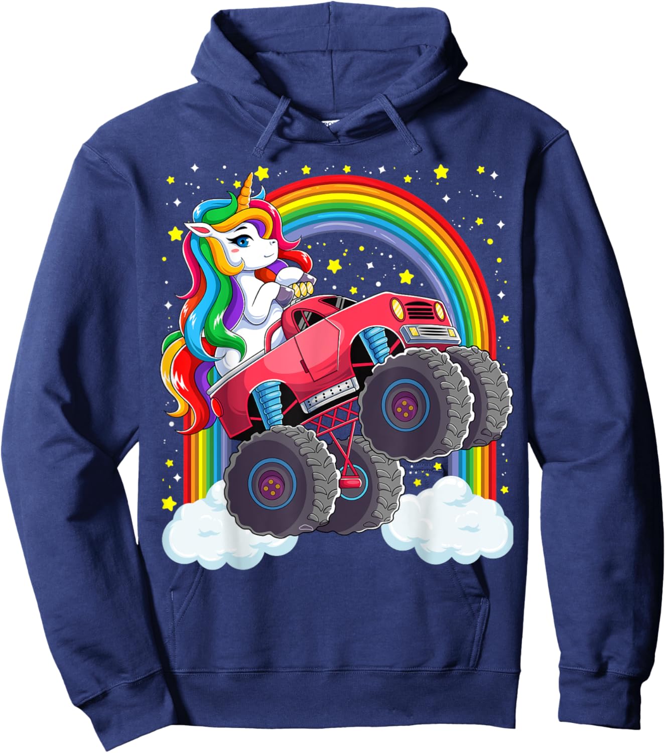 Cute Monster Truck Unicorn Magical Rainbow Kids Girls Party Hoodie - Hoodie | Navy