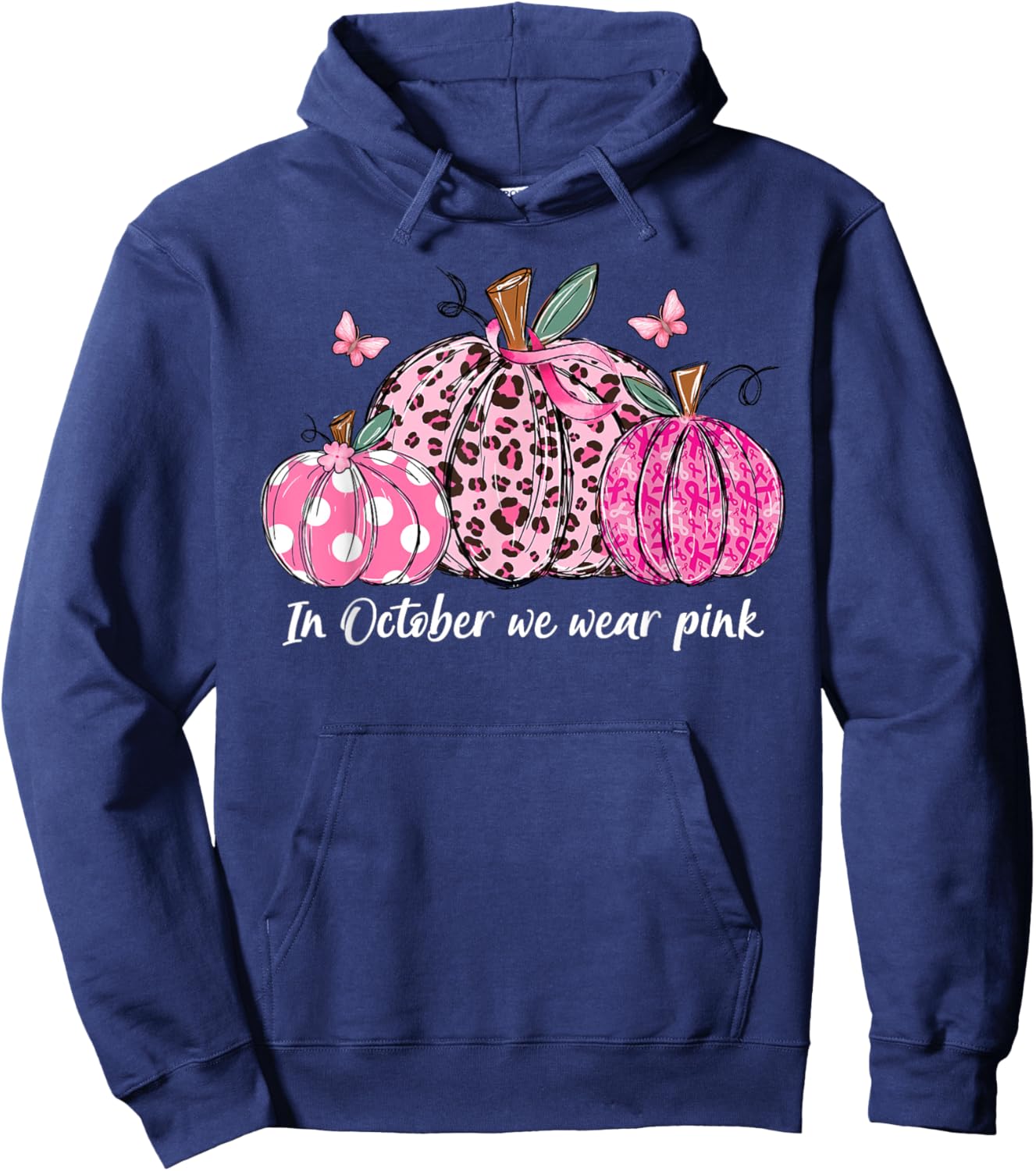 In October We Wear Pink Pumpkins Breast Cancer Awareness Hoodie - Hoodie | Navy