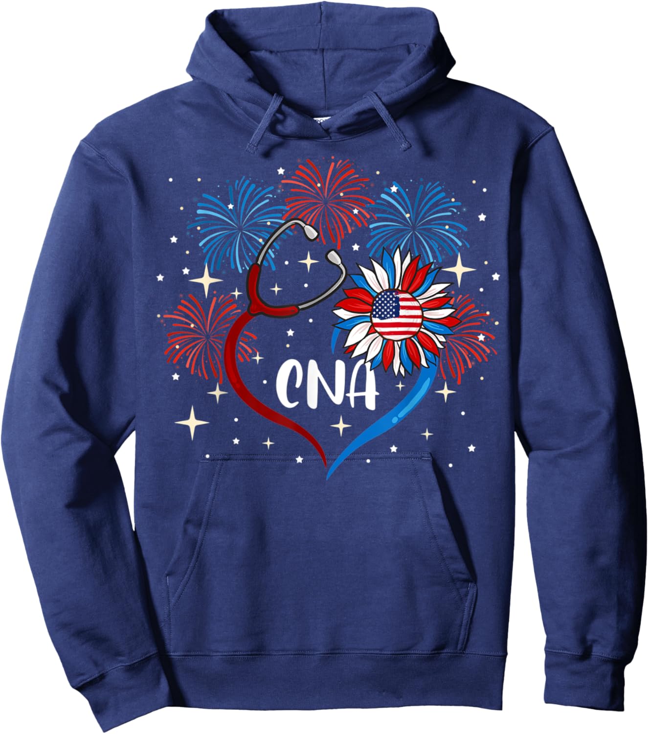 All American CNA Life American Flag Sunflower 4th Of July Kids Men Hoodie - Hoodie | Navy