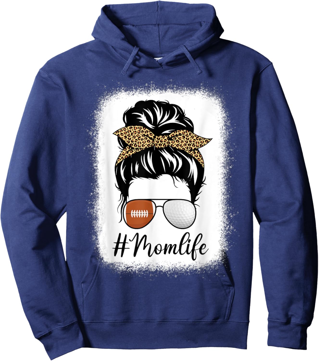 Mother's Day American Football And Golf Mom Life Messy Bun Hoodie - Hoodie | Navy