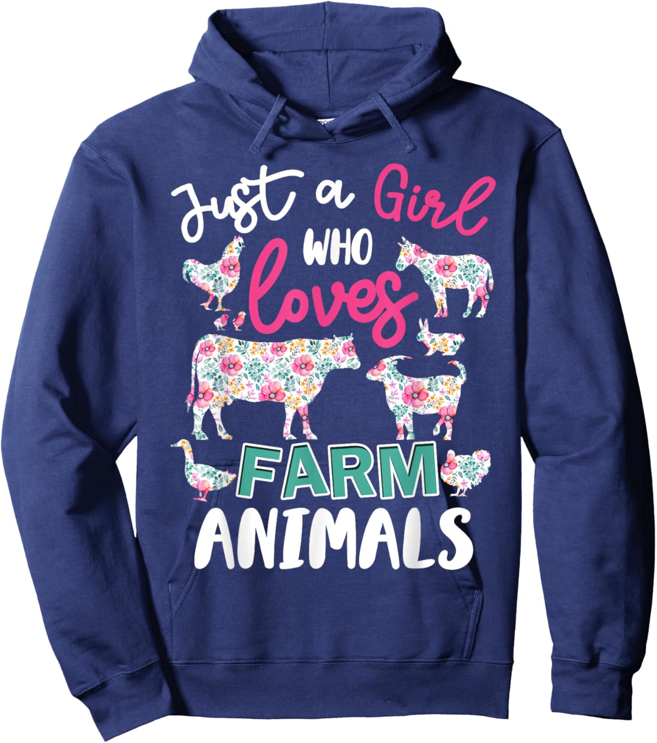Just a Girl Who Loves Farm Animals Cows Pigs Goats Flower Hoodie - Hoodie | Navy