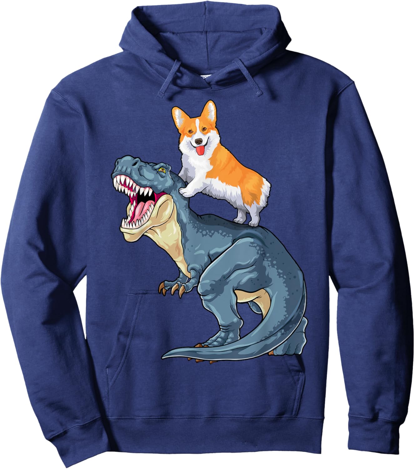 Corgi Riding Dinosaur T Rex Dog Funny Corgi Space Kids Boys Hoodie - Hoodie | Navy