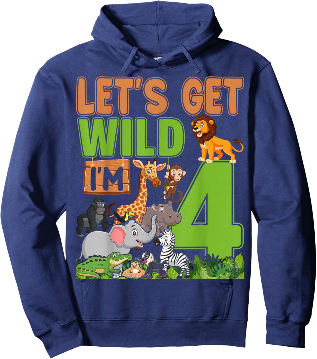 4 Year Old Zoo Birthday Safari Jungle Animal 4th Birthday Hoodie - Hoodie | Navy