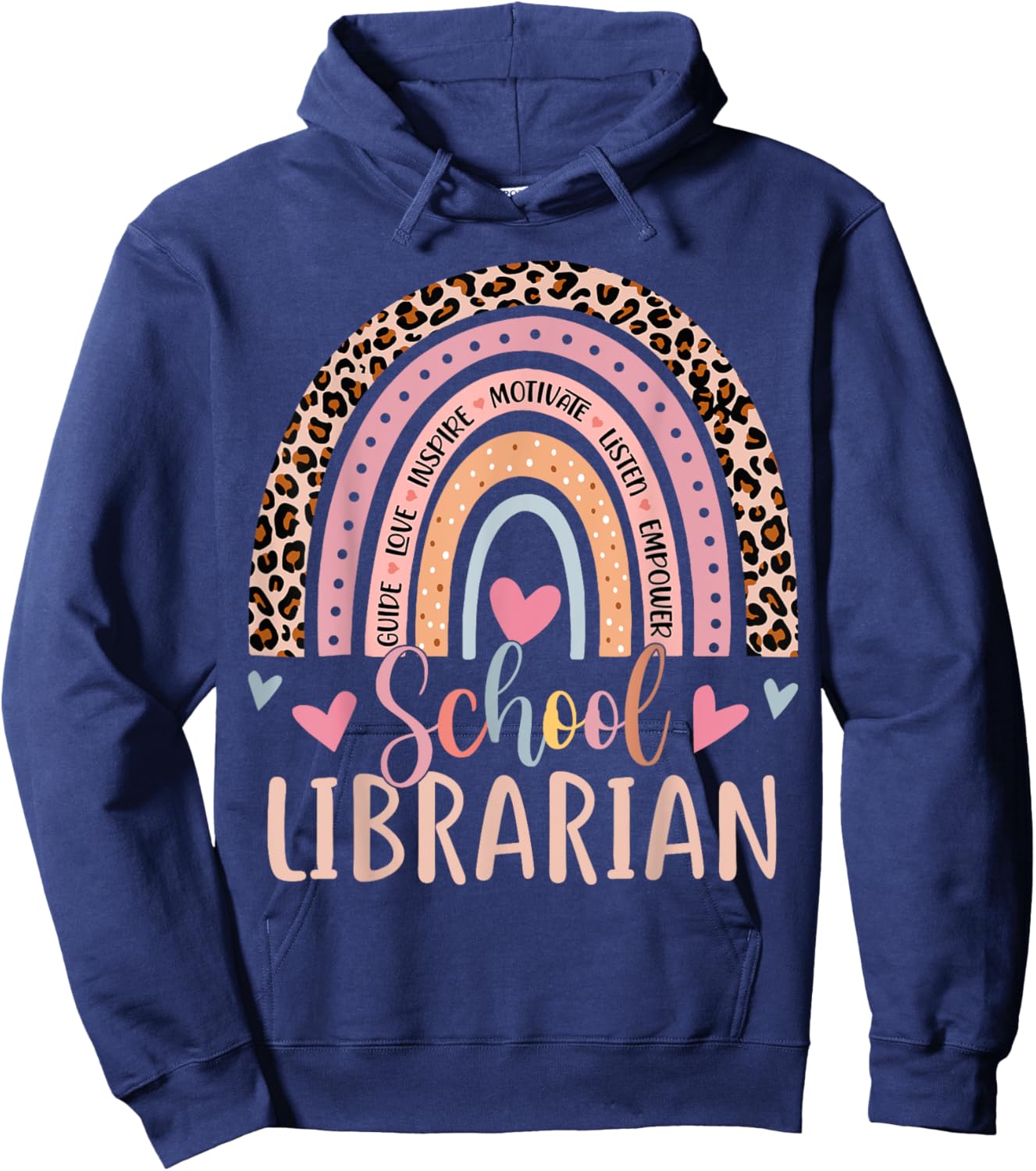School Librarian Rainbow Leopard Print Funny Librarian Hoodie - Hoodie | Navy