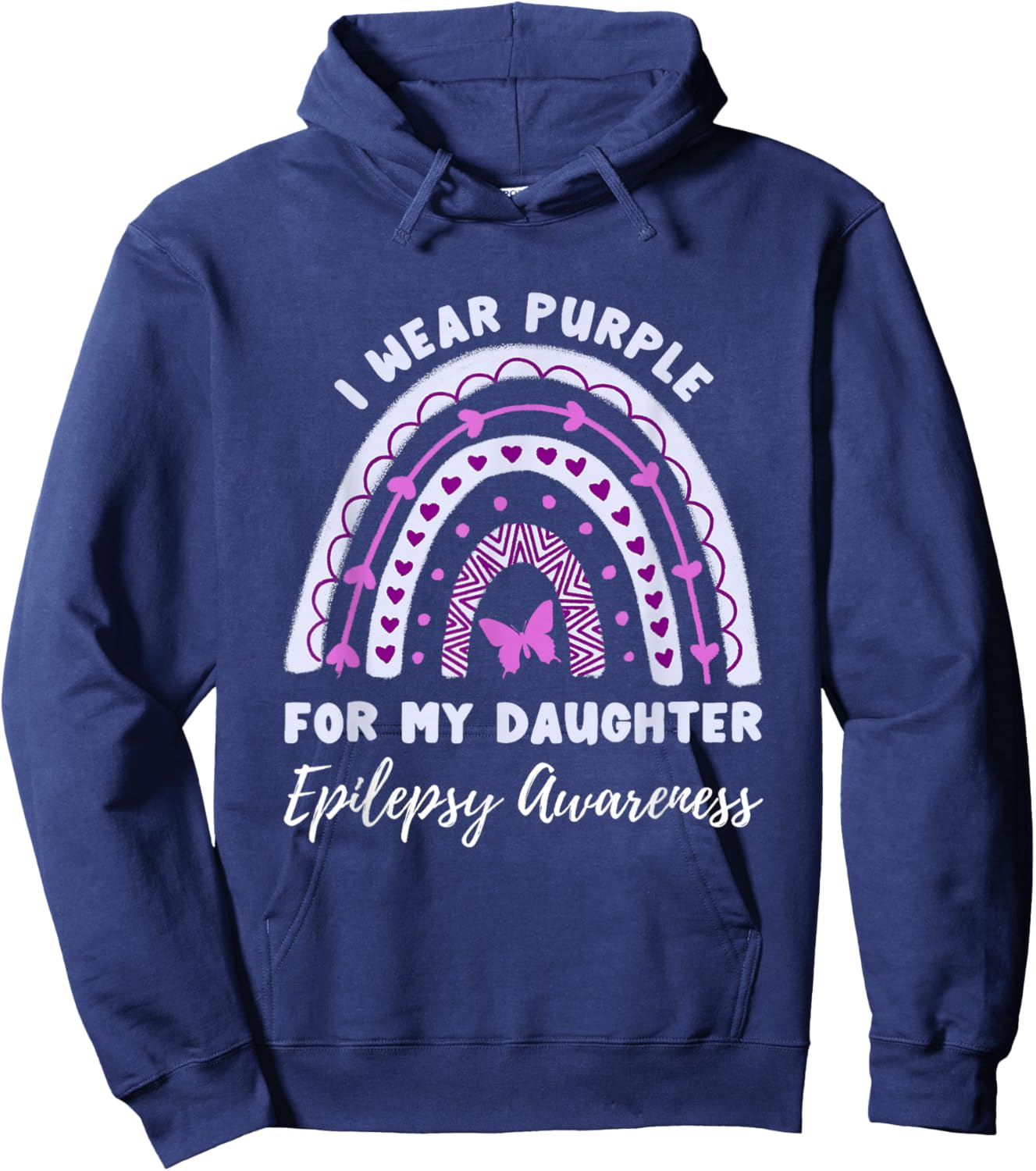 I Wear Purple For My Daughter Epilepsy Awareness Rainbow Hoodie - Hoodie | Navy