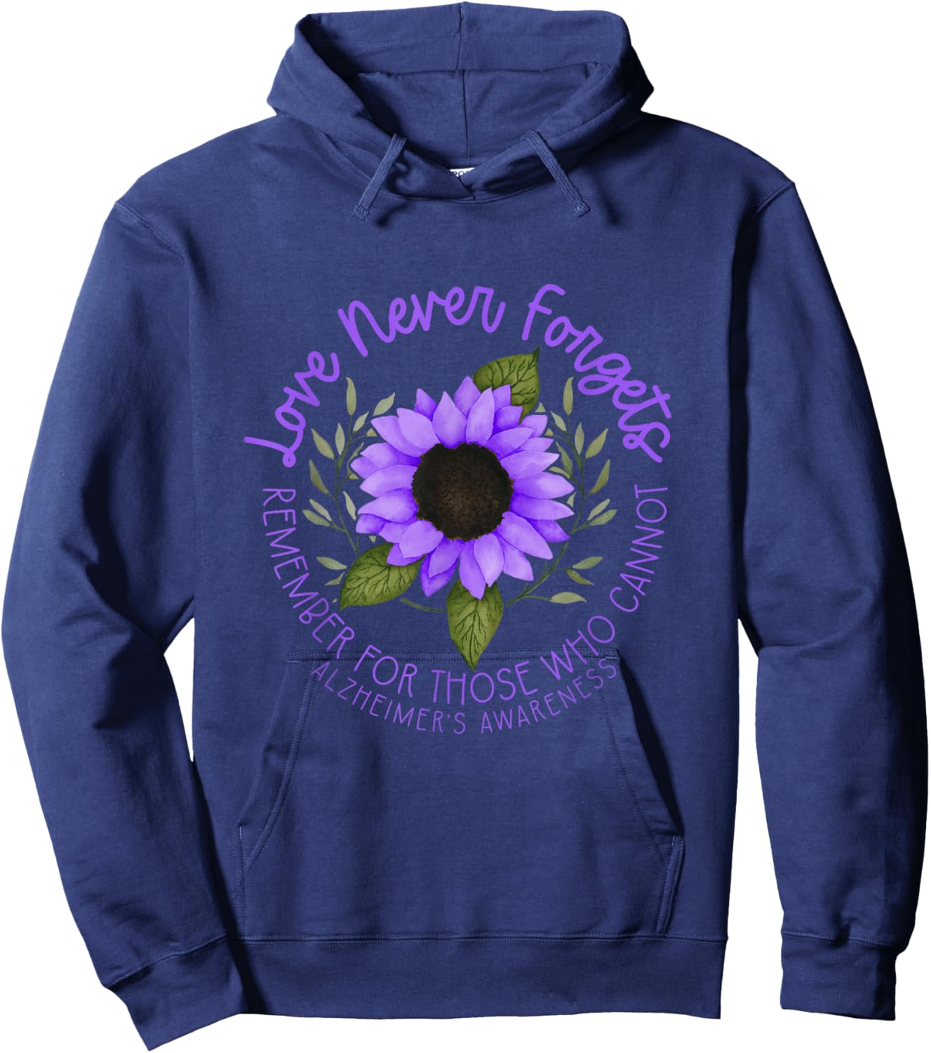 Alzheimer Awareness Purple Sunflower Small Hoodie - Hoodie | Navy