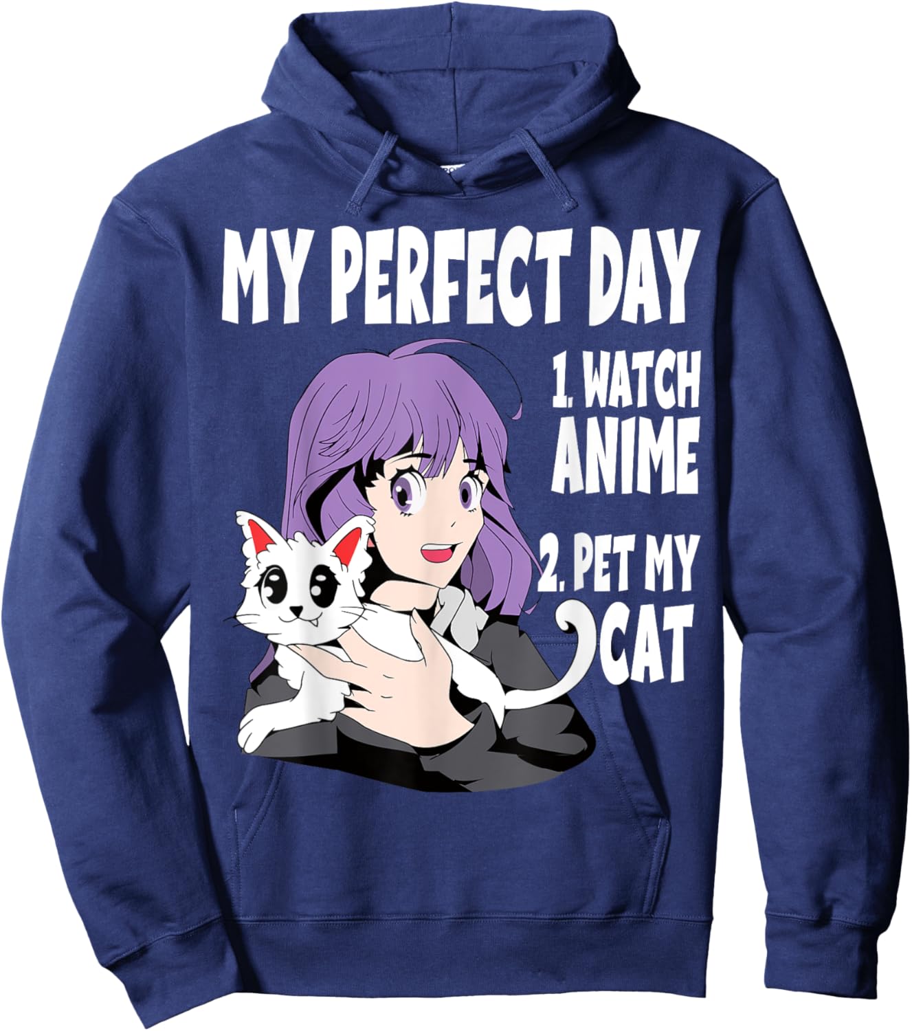 Funny My Perfect day Anime and Cat Lover for Teen Hoodie - Hoodie | Navy