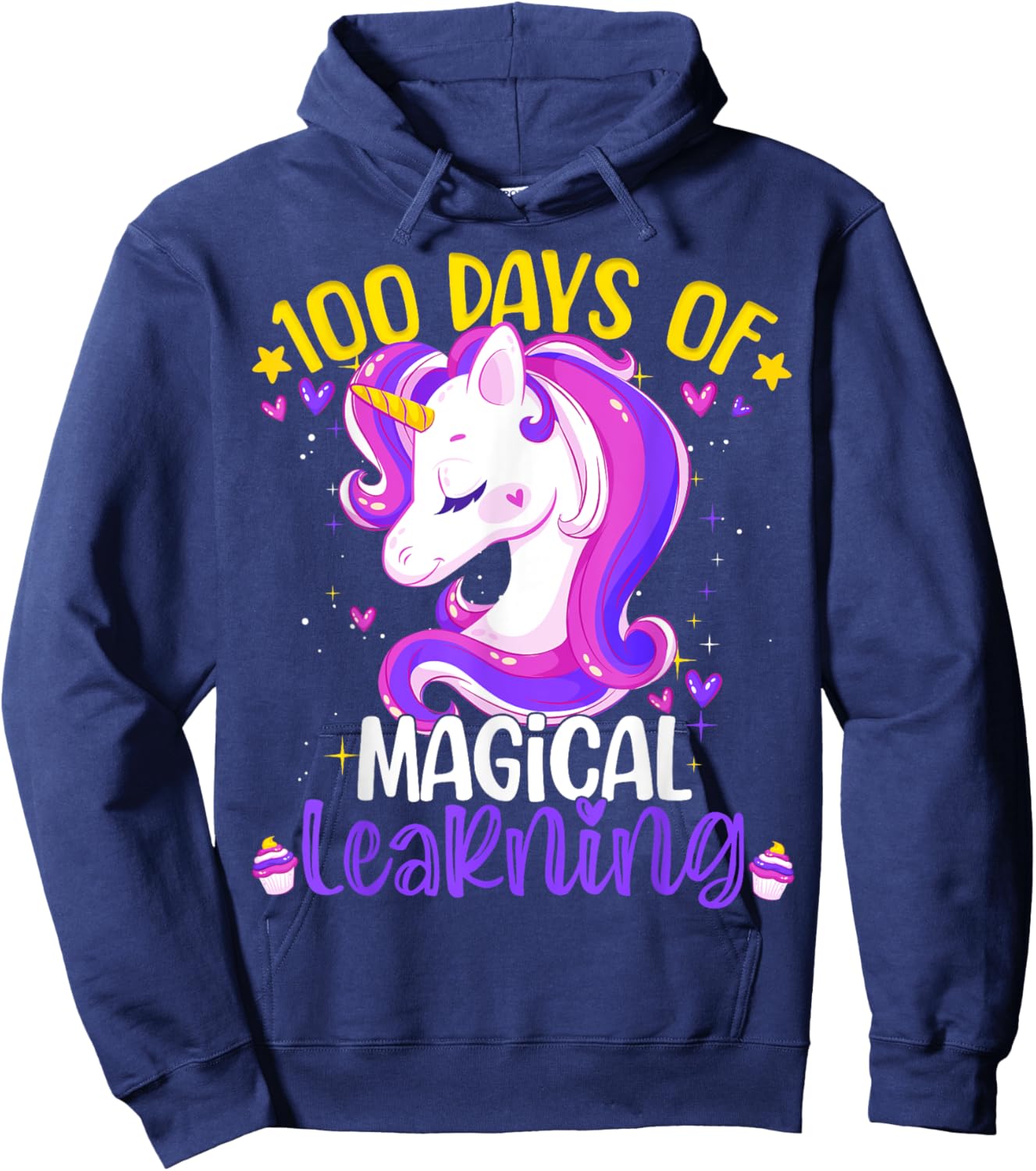 100 Days Of Magical Learning Unicorn 100th Day School Girls Hoodie - Hoodie | Navy