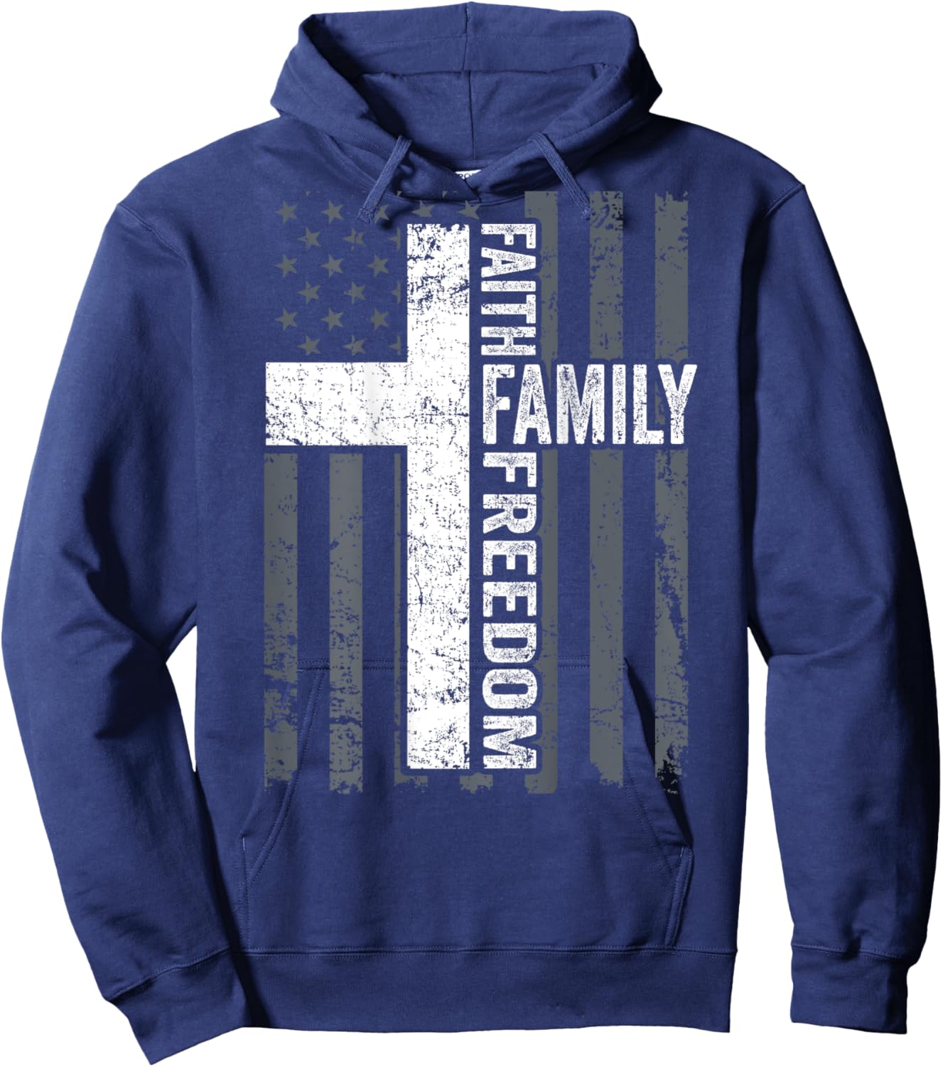 Faith Family & Freedom - Christian USA Cross Flag -ON Back Hoodie - Hoodie | Navy