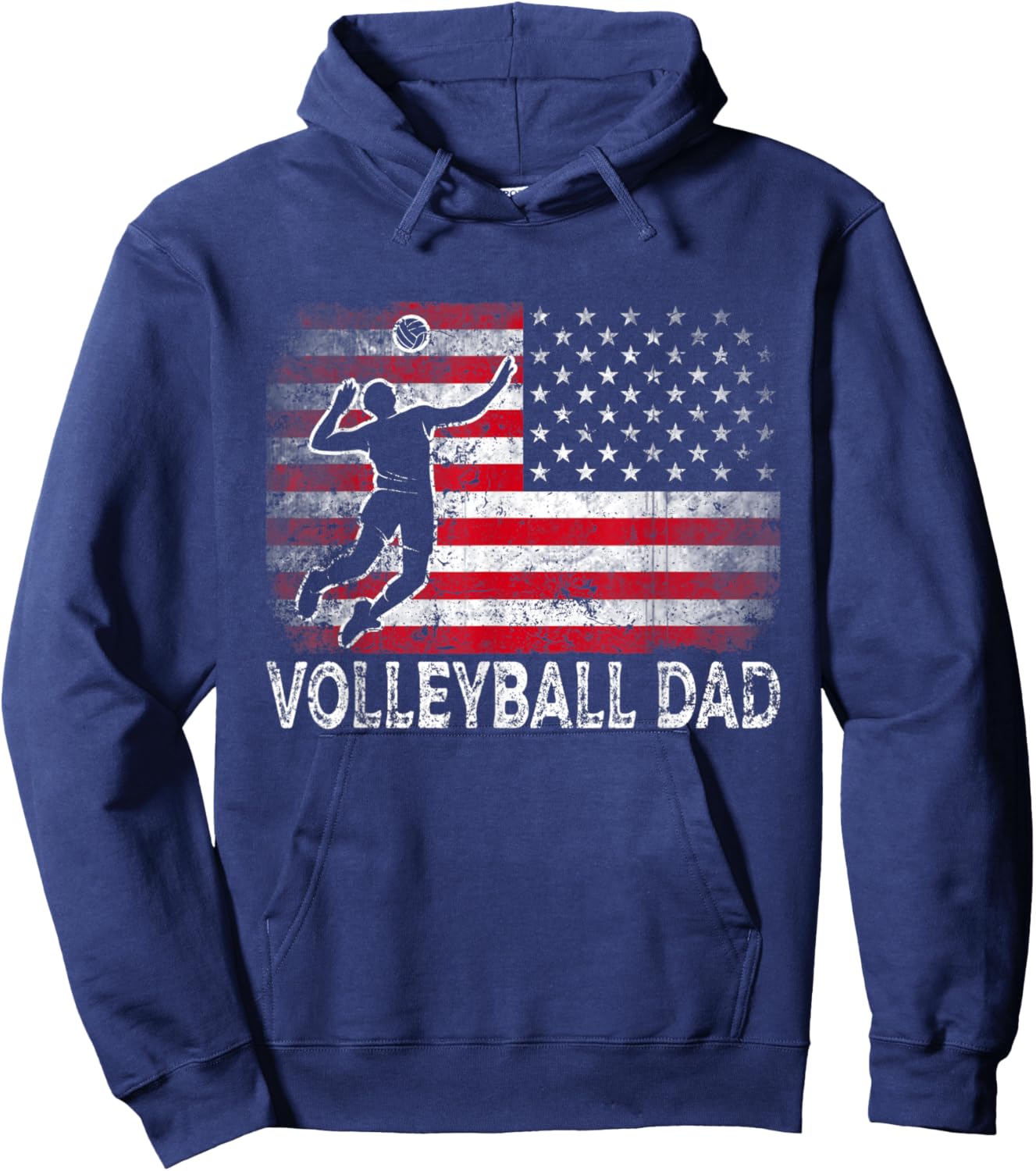 Volleyball Dad Vintage American Flag Retro Father's Day Hoodie - Hoodie | Navy