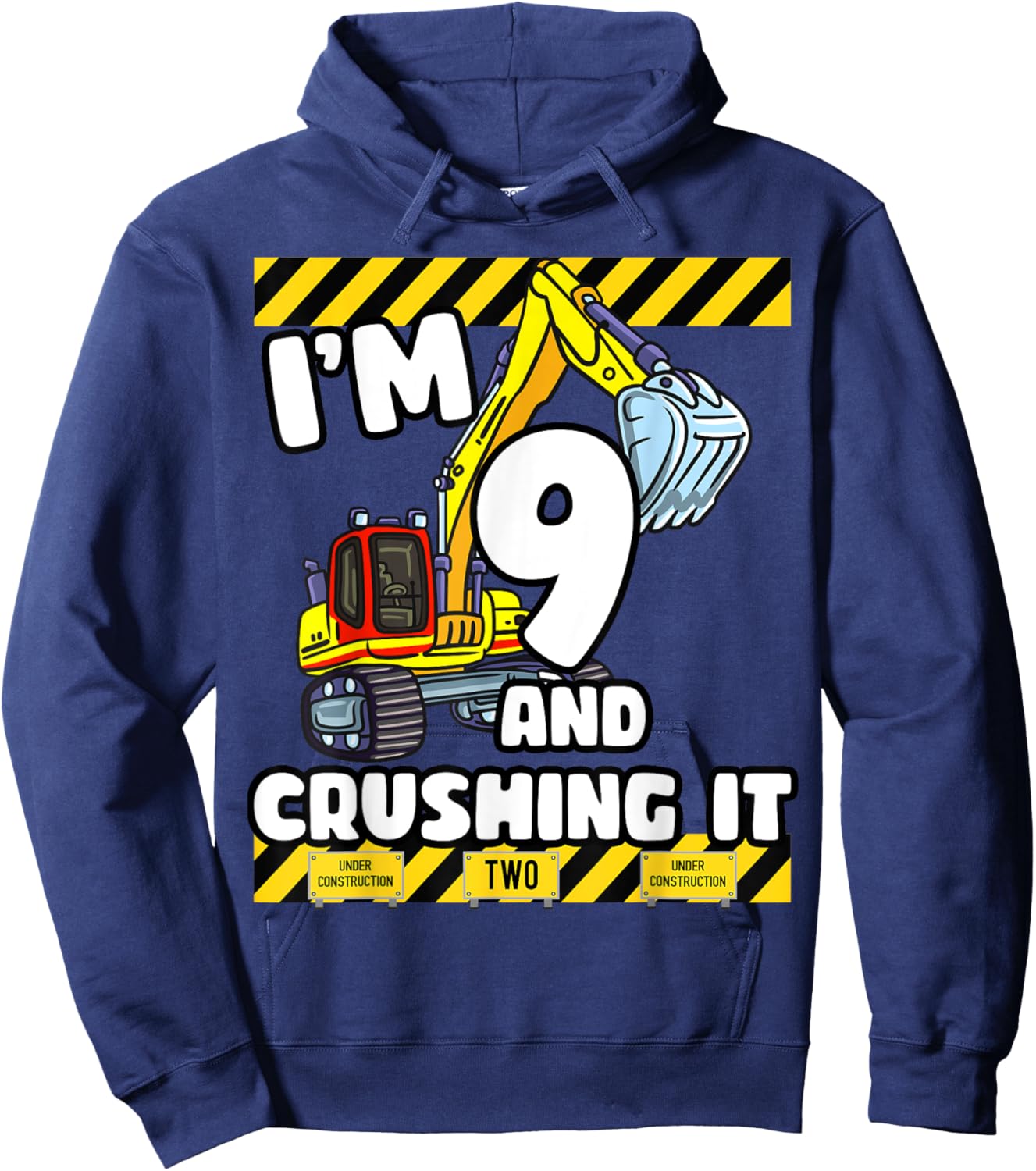9 Years Old Birthday 9th Construction Party Truck Digger Hoodie - Hoodie | Navy