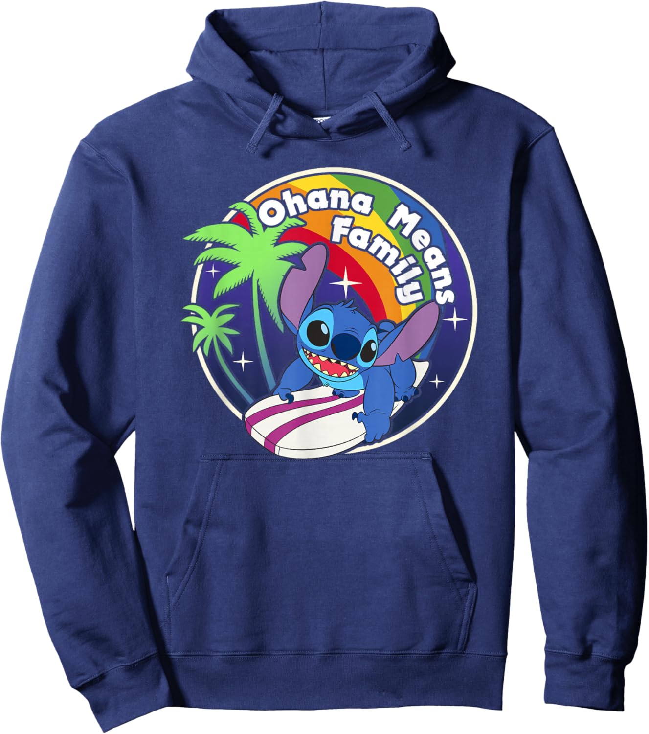 Disney Lilo & Stitch Rainbow Surf Stitch Ohana Means Family Hoodie - Hoodie | Navy