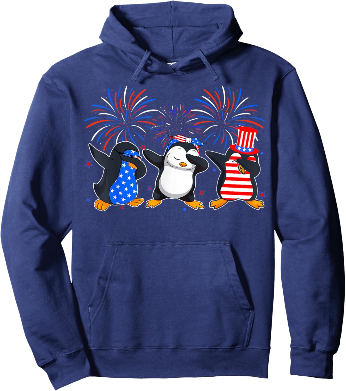 Happy Fourth Of July - Patriotic Animals - Penguin USA Flag Hoodie - Hoodie | Navy