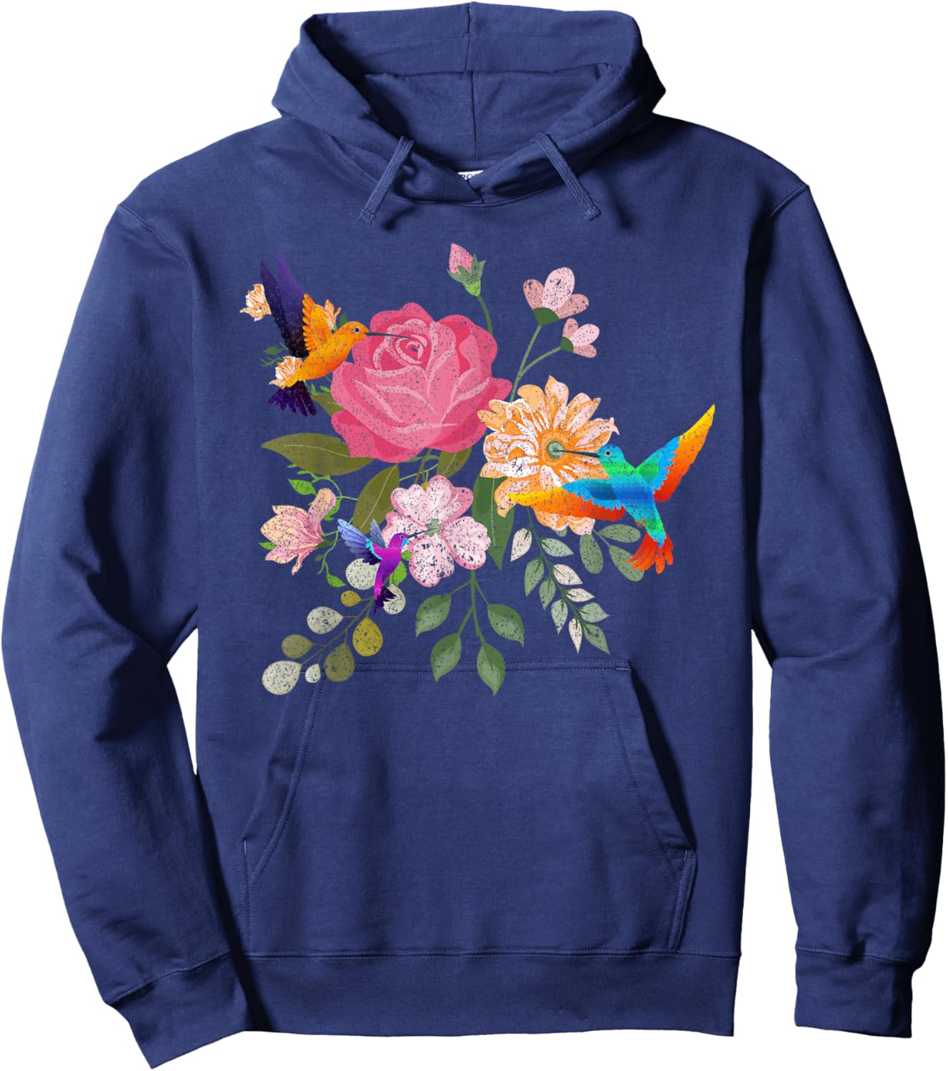 Vintage Bird Animal Lover Nature Roses Flowers Hummingbird Hoodie - Hoodie | Navy