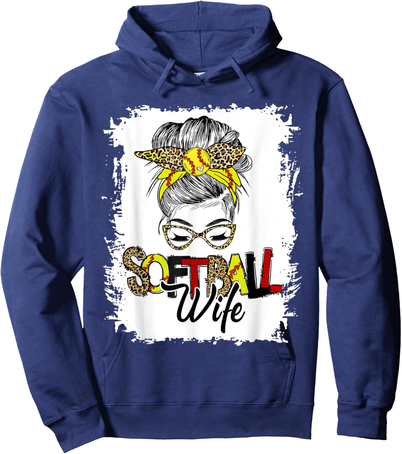 Softball Wife Life With Leopard Messy Bun Mother's Day Hoodie - Hoodie | Navy